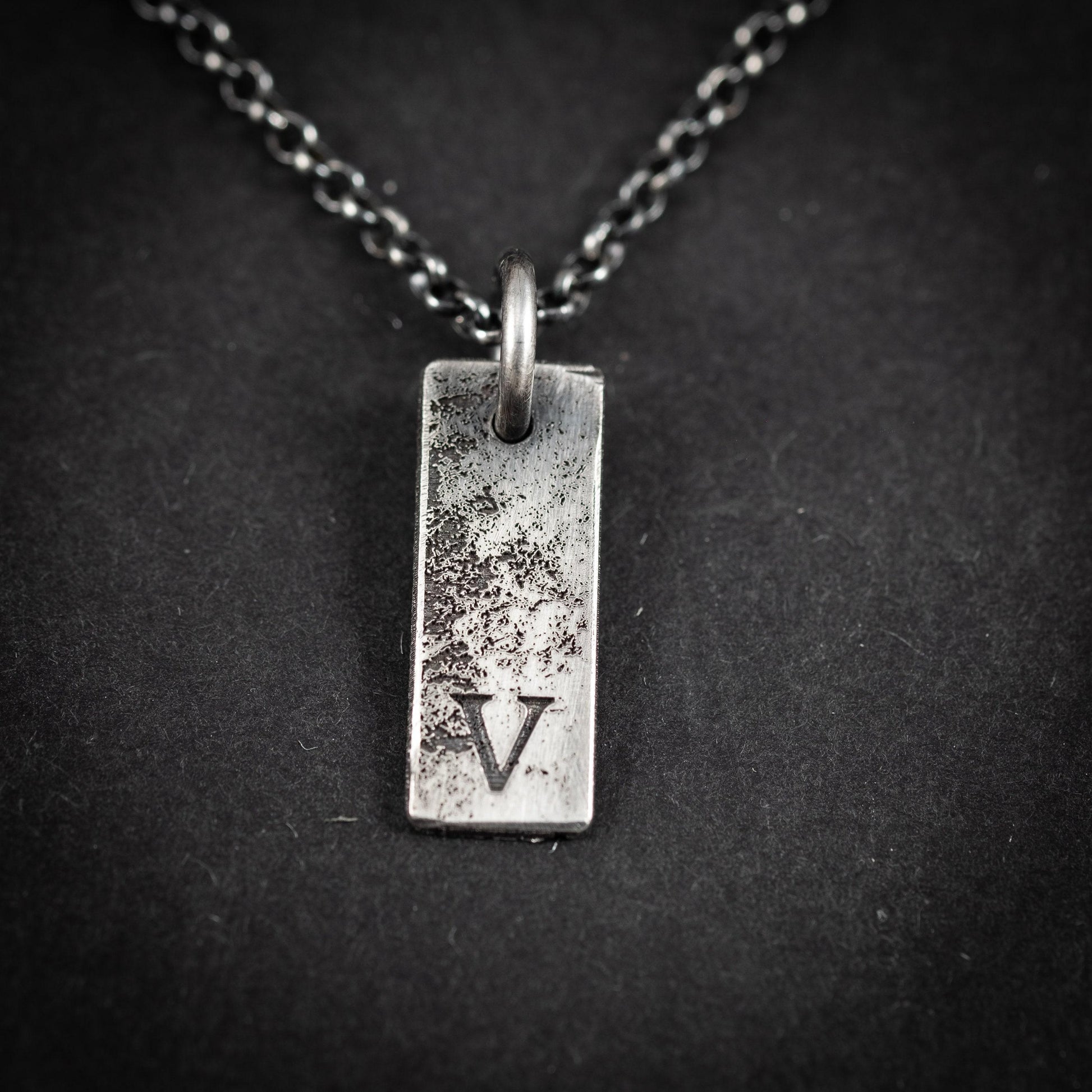 Silver Rustic Men's Initial Necklace – Personalized Chain with Custom Letter Pendant, Unique Gift for Him