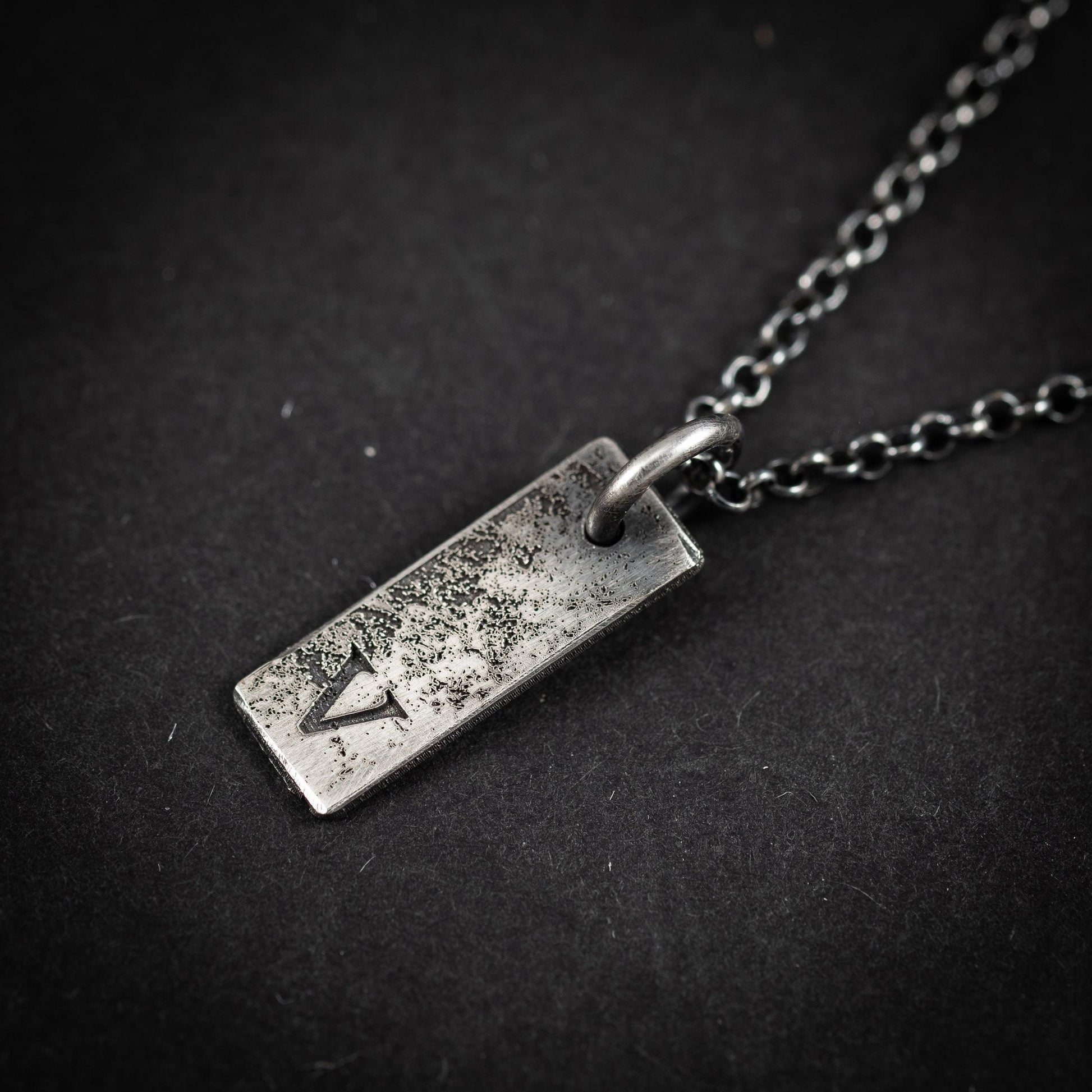 Silver Rustic Men's Initial Necklace – Personalized Chain with Custom Letter Pendant, Unique Gift for Him
