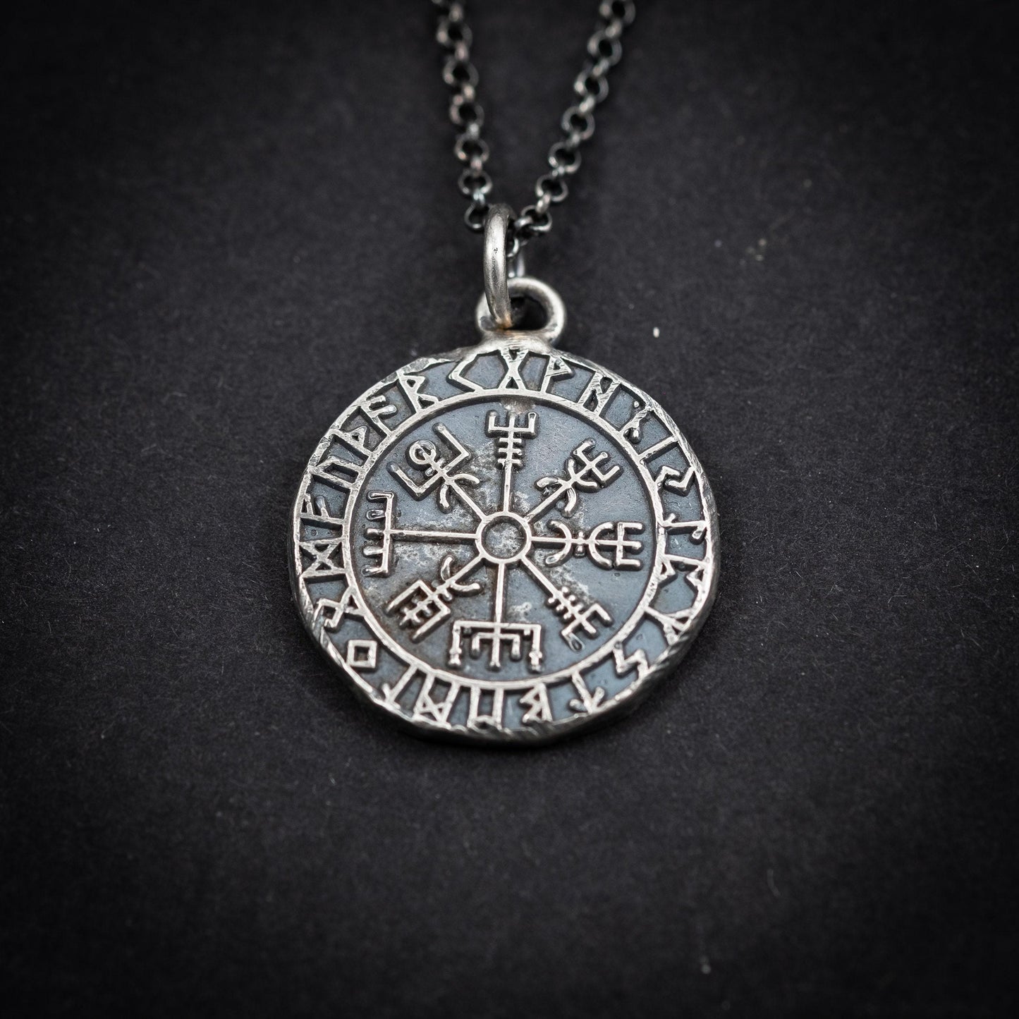 Silver Viking Mens Vegvisir rustic necklace, Boyfriend gift, Silver norse jewelry, Viking compass,Rune necklace for men, norse mythology