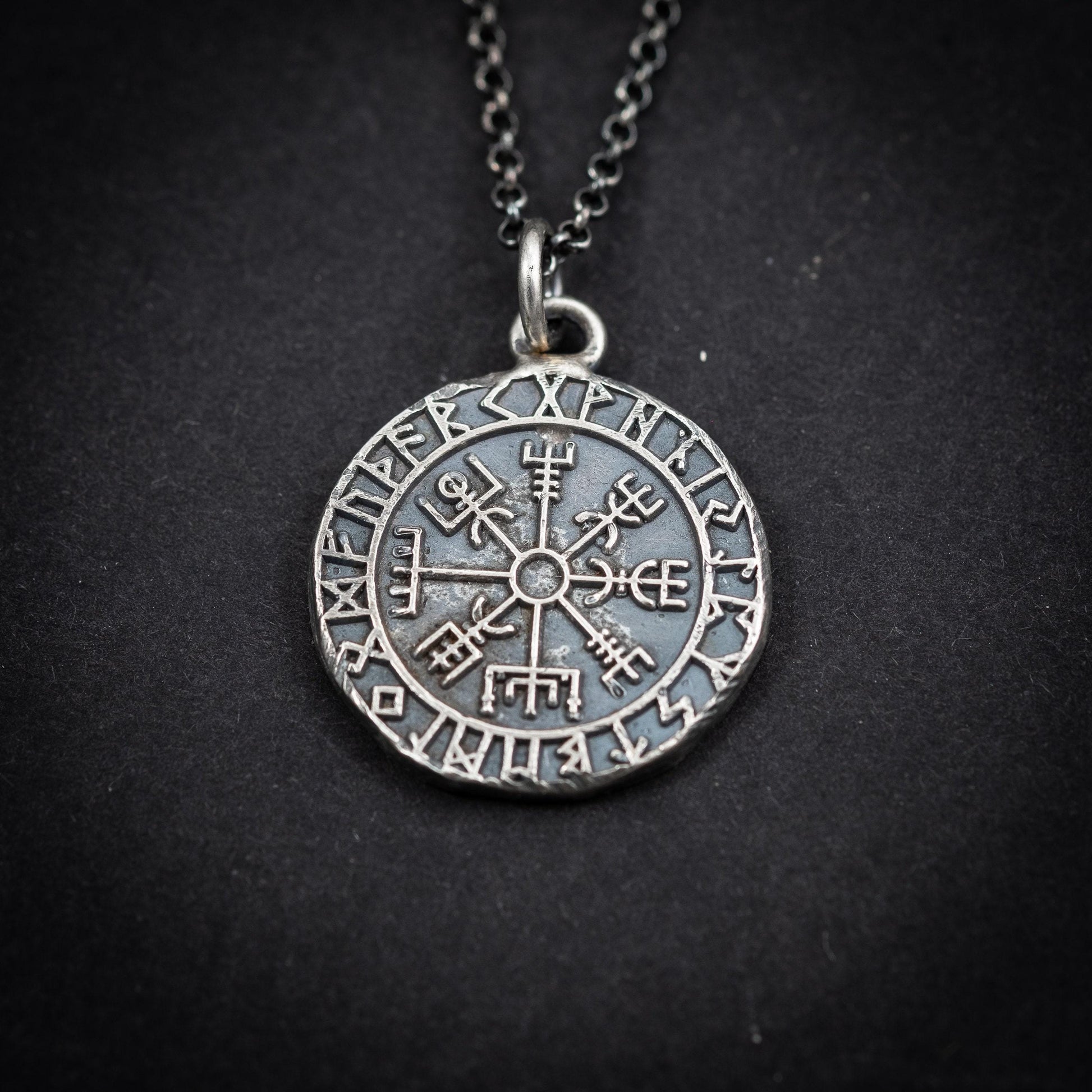 Silver Viking Mens Vegvisir rustic necklace, Boyfriend gift, Silver norse jewelry, Viking compass,Rune necklace for men, norse mythology