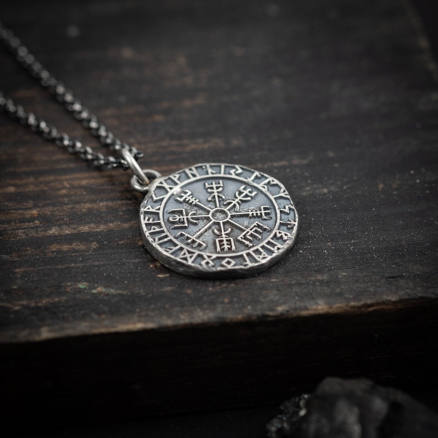 Silver Viking Mens Vegvisir rustic necklace, Boyfriend gift, Silver norse jewelry, Viking compass,Rune necklace for men, norse mythology