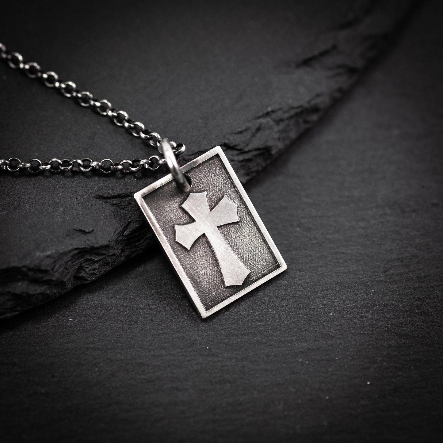 Silver Cross Mens Christian necklace, Strength pendant necklace, Christian gifts, Handmade jewelry, Boyfriend gift, Husband gift