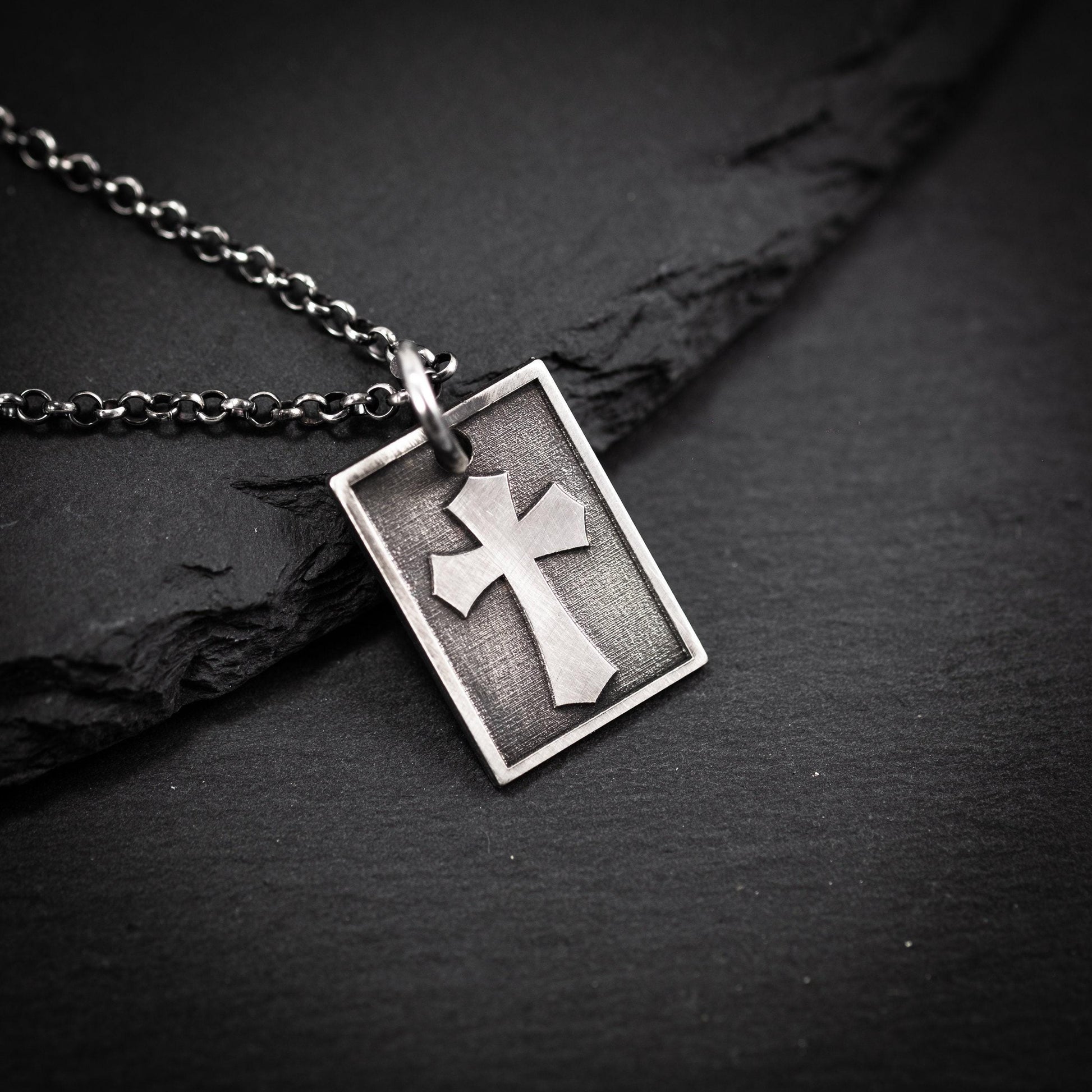 Silver Cross Mens Christian necklace, Strength pendant necklace, Christian gifts, Handmade jewelry, Boyfriend gift, Husband gift