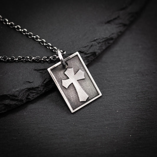 Silver Cross Mens Christian necklace, Strength pendant necklace, Christian gifts, Handmade jewelry, Boyfriend gift, Husband gift