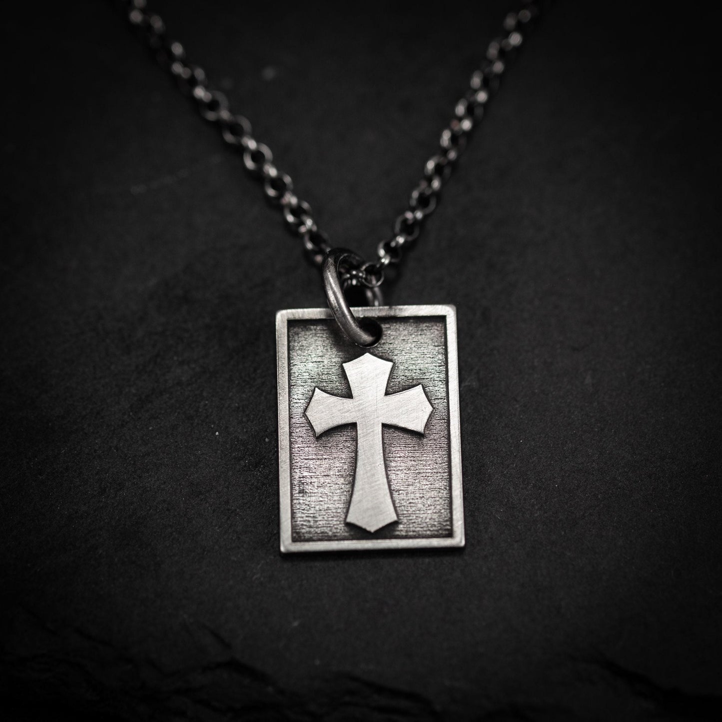 Silver Cross Mens Christian necklace, Strength pendant necklace, Christian gifts, Handmade jewelry, Boyfriend gift, Husband gift