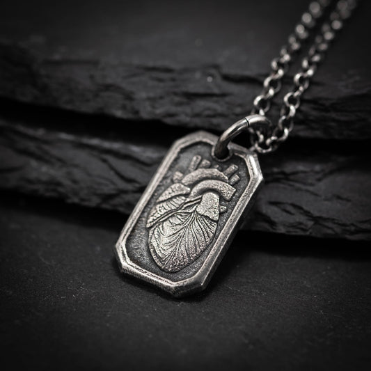 Human heart Silver Pendant necklace, Anatomical Necklace for Men, Oxidized Anatomy Jewelry, personalized engraved gift for men