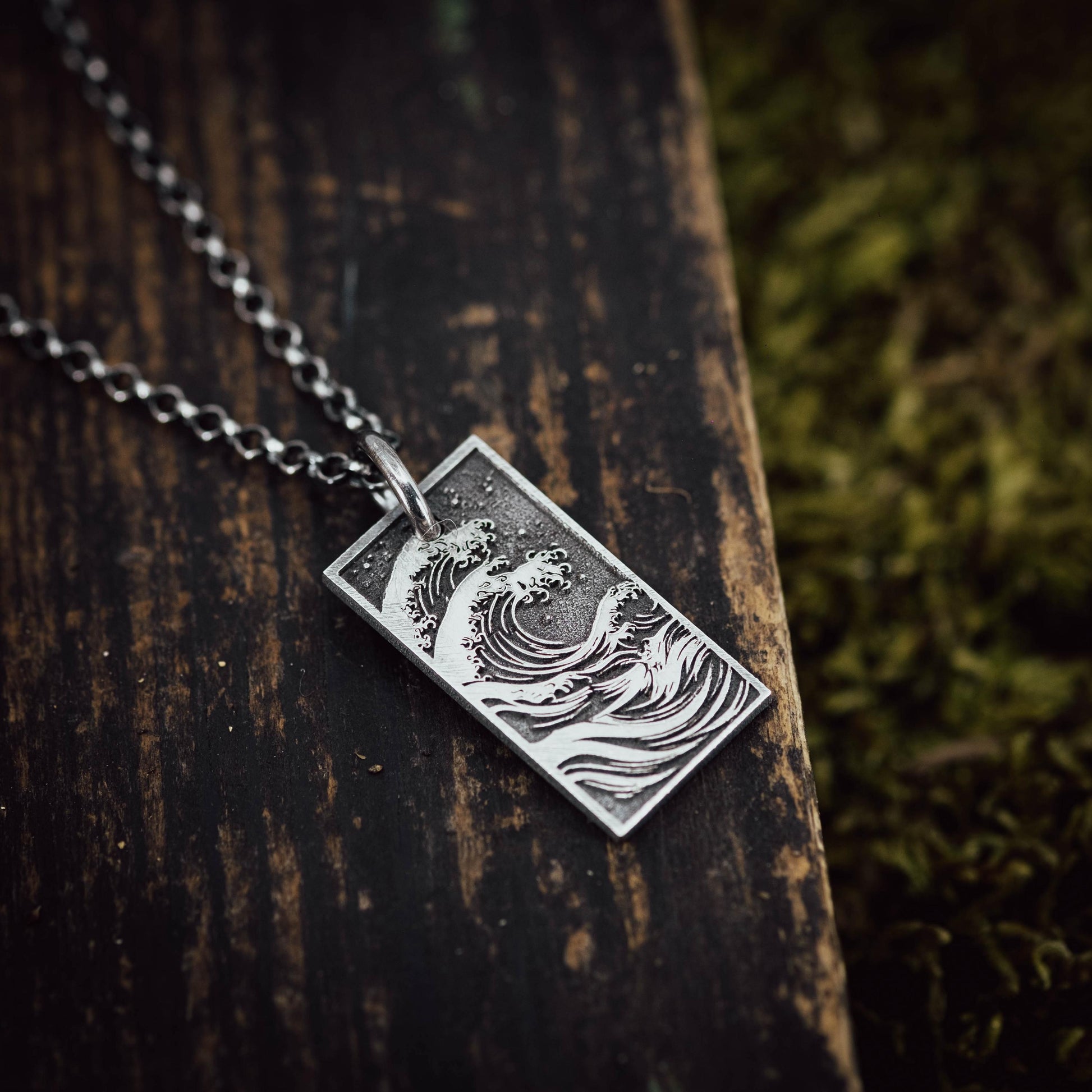 Silver Mens Ocean Wave Pendant Necklace, Men's Wave Necklace, Beach handmade Jewelry, Surfing Necklace, Ocean Lover Gift