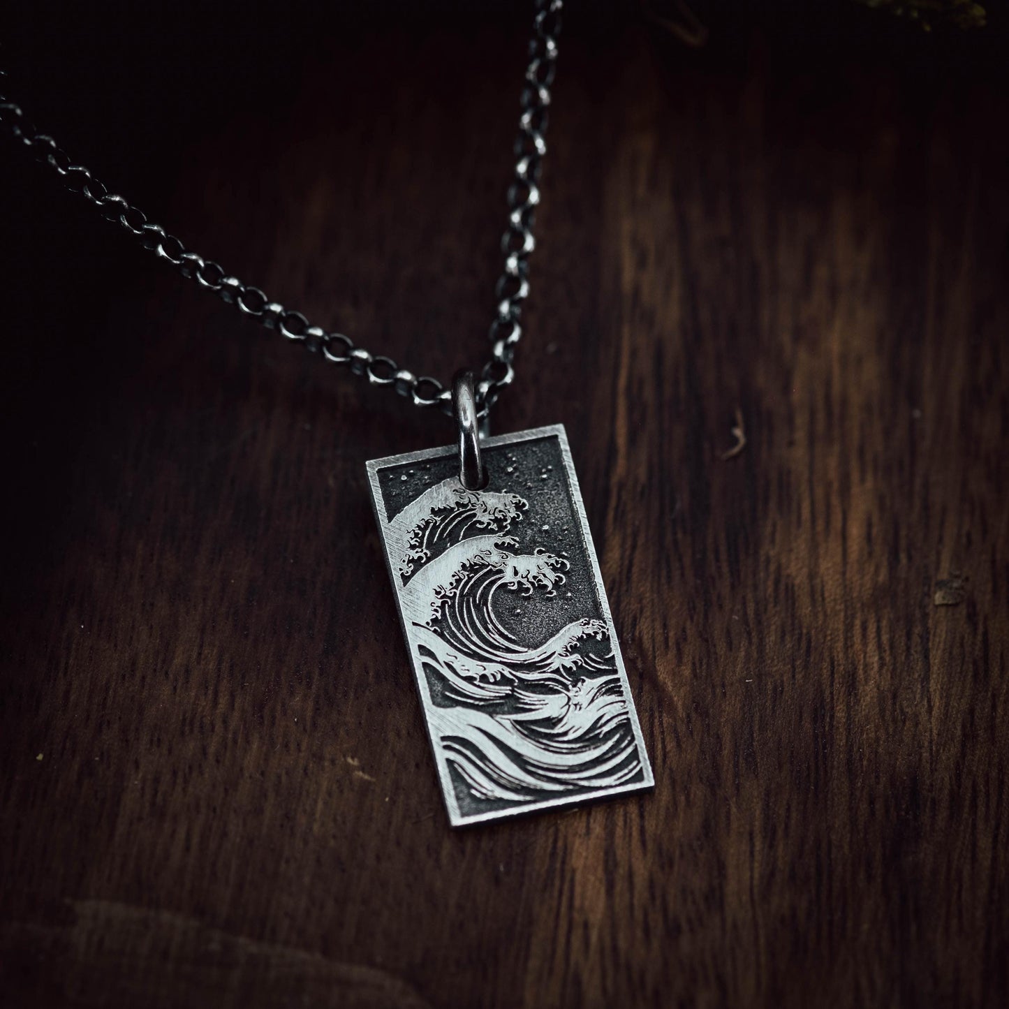 Silver Mens Ocean Wave Pendant Necklace, Men's Wave Necklace, Beach handmade Jewelry, Surfing Necklace, Ocean Lover Gift