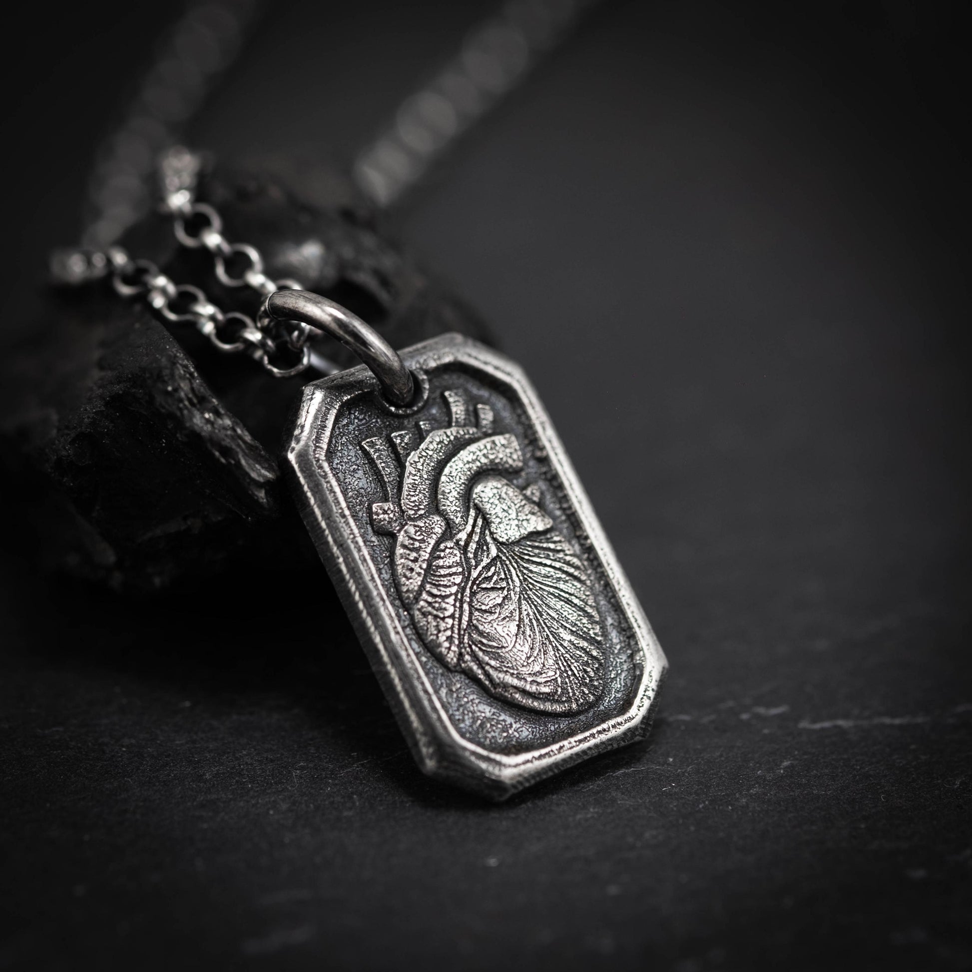 Human heart Silver Pendant necklace, Anatomical Necklace for Men, Oxidized Anatomy Jewelry, personalized engraved gift for men