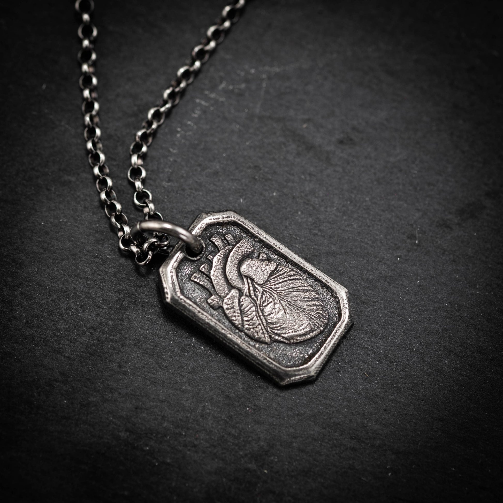 Human heart Silver Pendant necklace, Anatomical Necklace for Men, Oxidized Anatomy Jewelry, personalized engraved gift for men