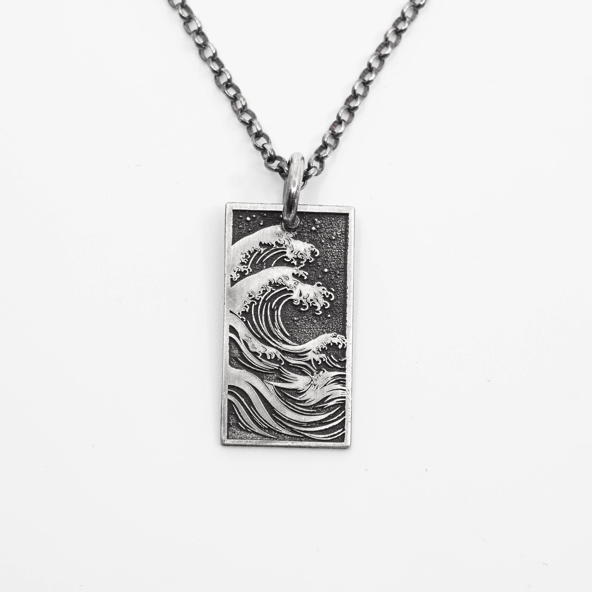 Silver Mens Ocean Wave Pendant Necklace, Men's Wave Necklace, Beach handmade Jewelry, Surfing Necklace, Ocean Lover Gift