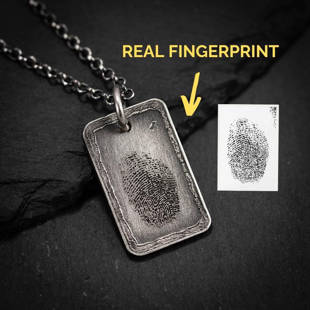 Unique Personalized Mens Silver Fingerprint Necklace, Personalized Engraved Pendant, Custom Fingerprint Jewelry, Unique Gift for Him