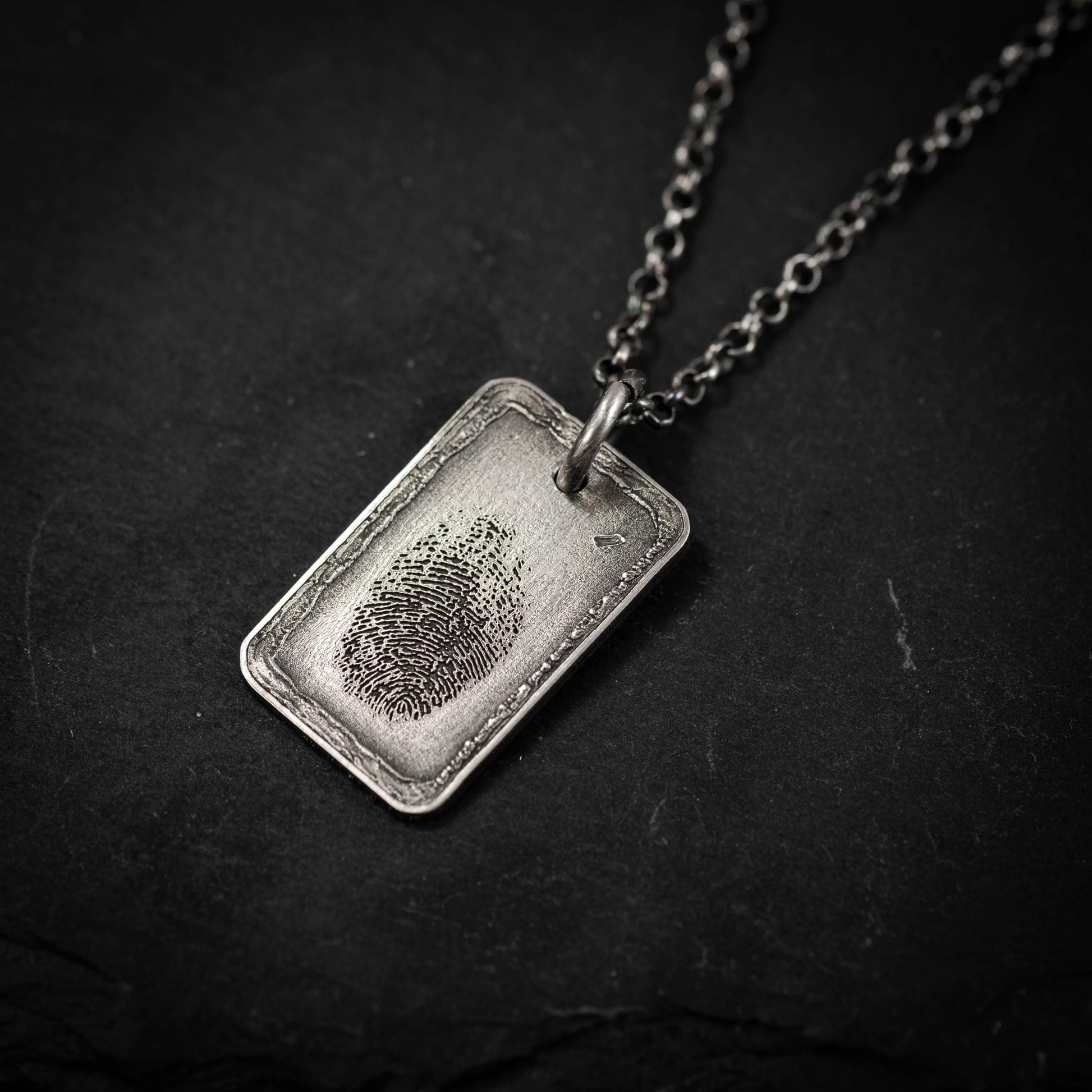 Unique Personalized Mens Silver Fingerprint Necklace, Personalized Engraved Pendant, Custom Fingerprint Jewelry, Unique Gift for Him
