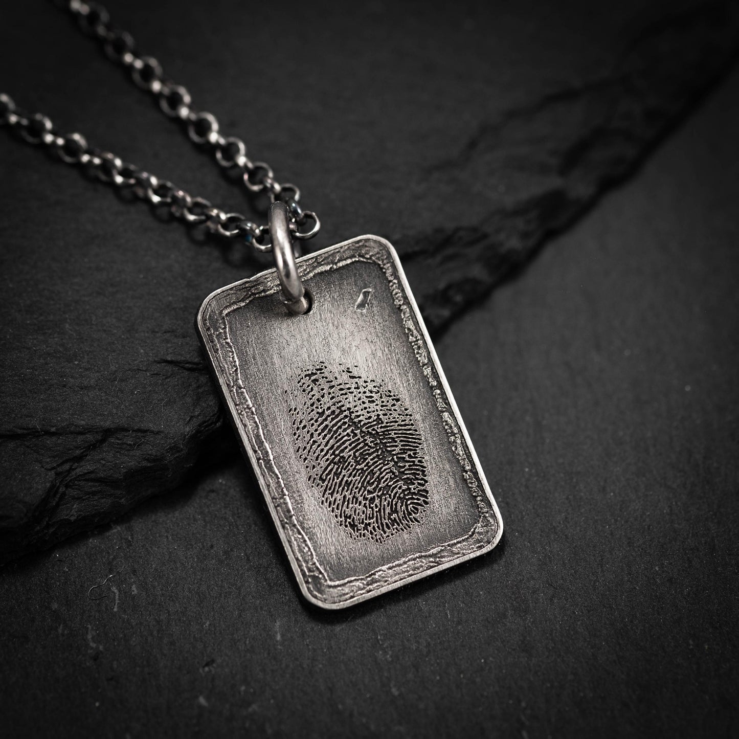 Unique Personalized Mens Silver Fingerprint Necklace, Personalized Engraved Pendant, Custom Fingerprint Jewelry, Unique Gift for Him