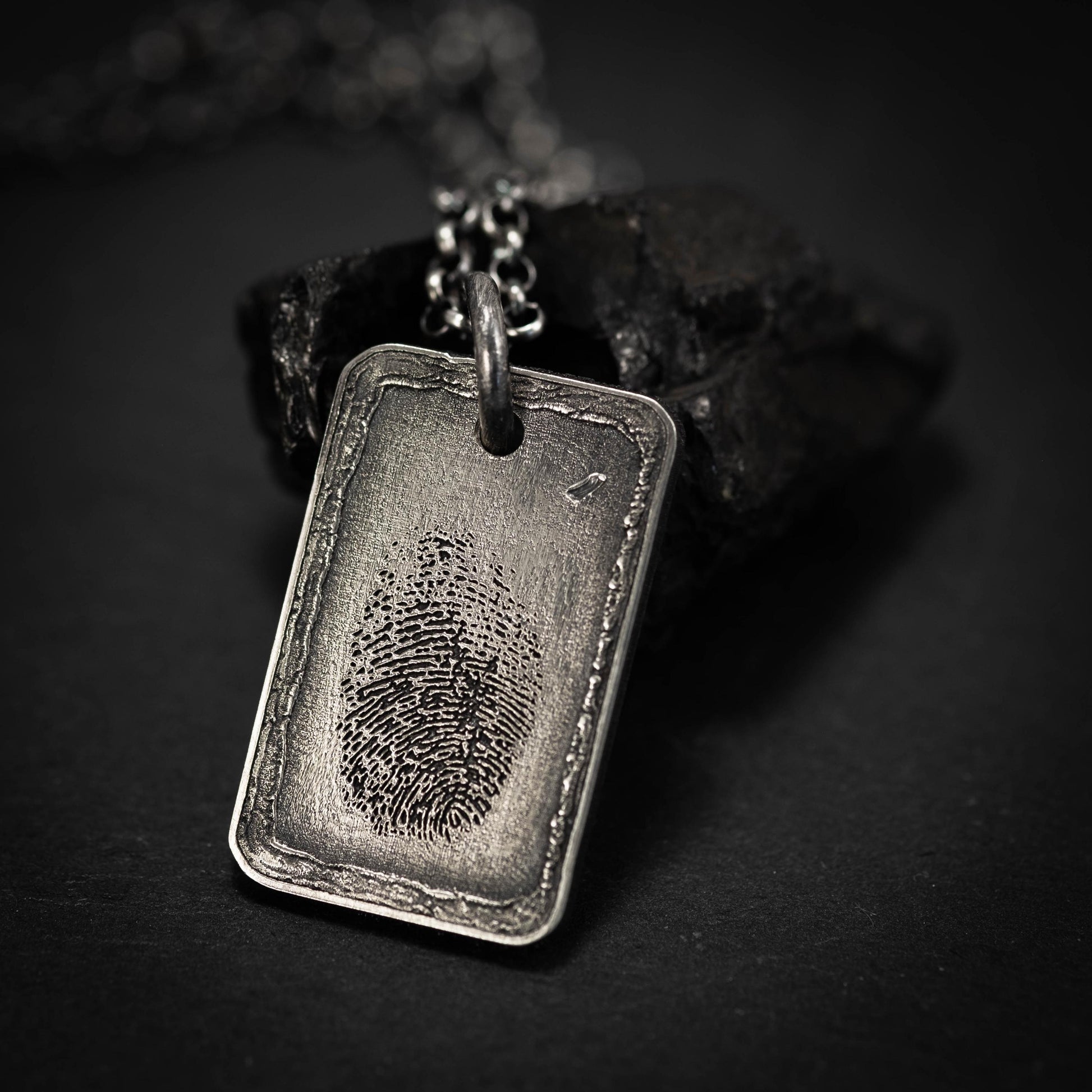 Unique Personalized Mens Silver Fingerprint Necklace, Personalized Engraved Pendant, Custom Fingerprint Jewelry, Unique Gift for Him