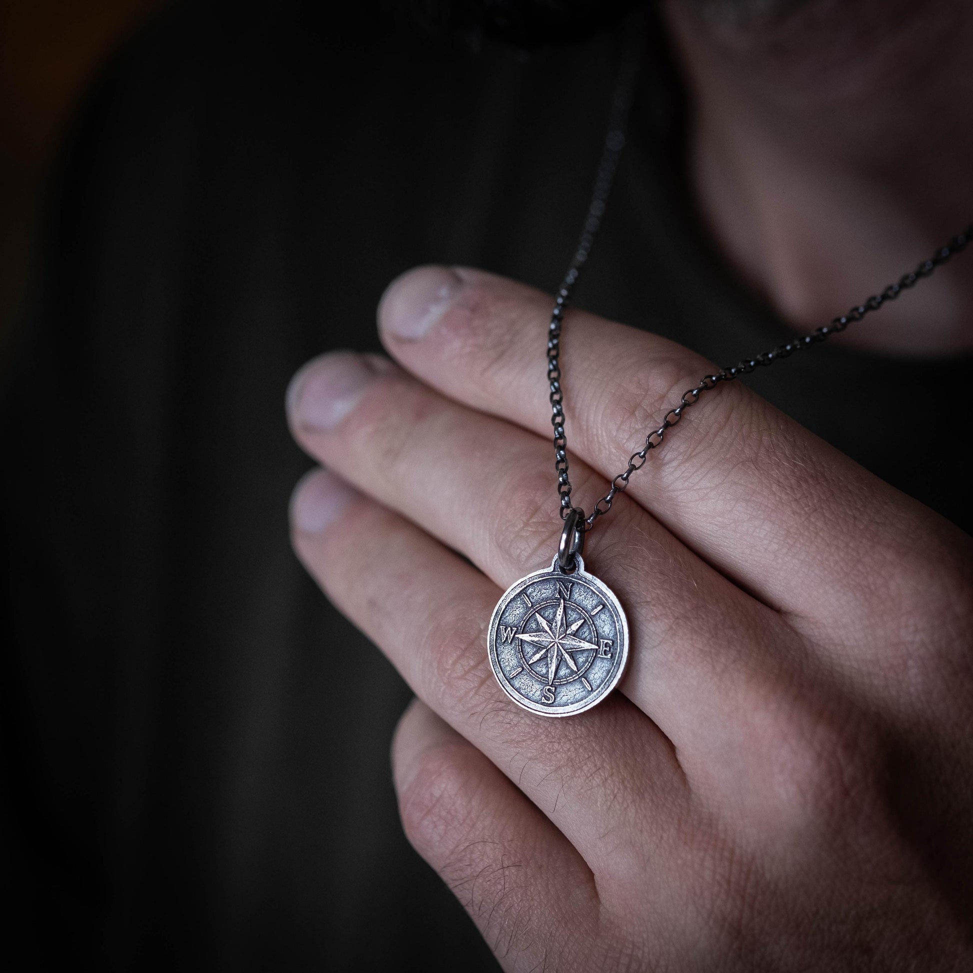 Rustic Silver Compass Necklace for Men – Handmade Personalized Pendant, Adventure Jewelry, Travel Gift for Him