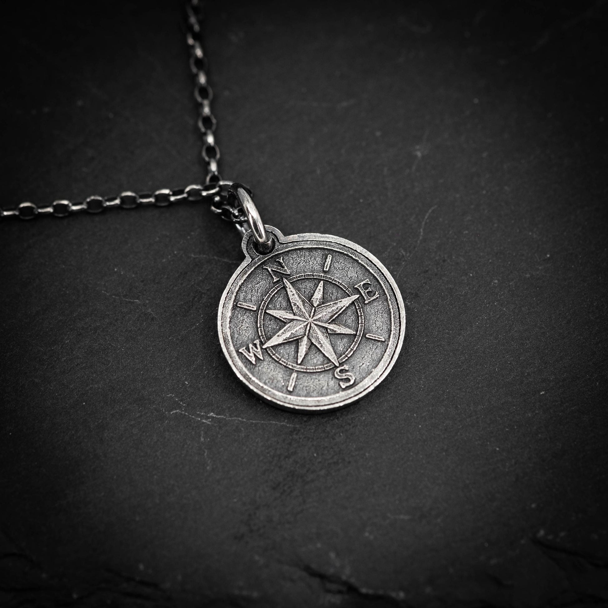 Rustic Silver Compass Necklace for Men – Handmade Personalized Pendant, Adventure Jewelry, Travel Gift for Him