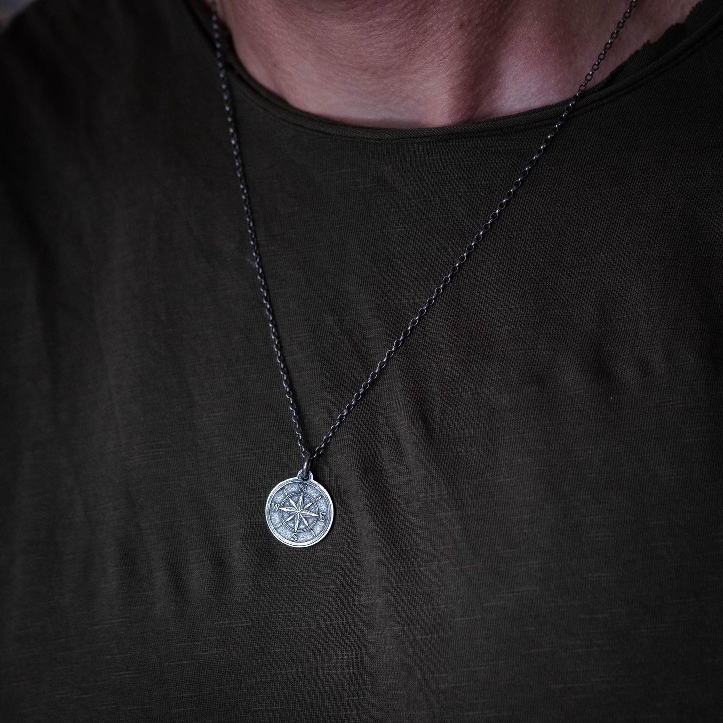 Rustic Silver Compass Necklace for Men – Handmade Personalized Pendant, Adventure Jewelry, Travel Gift for Him