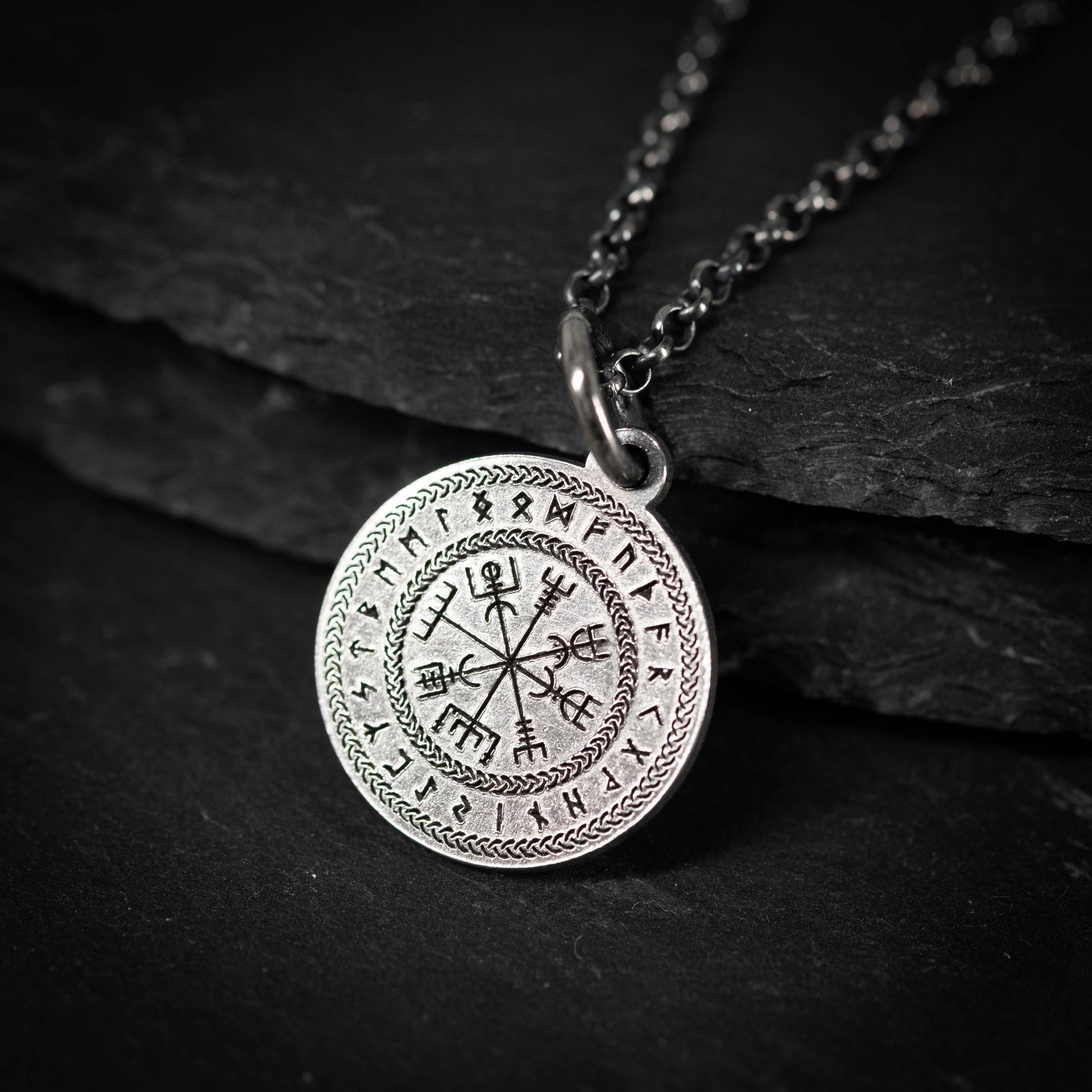 Vegvisir Norse Compass Pendant in Silver — Viking Rune Necklace, Nordic Amulet of Protection