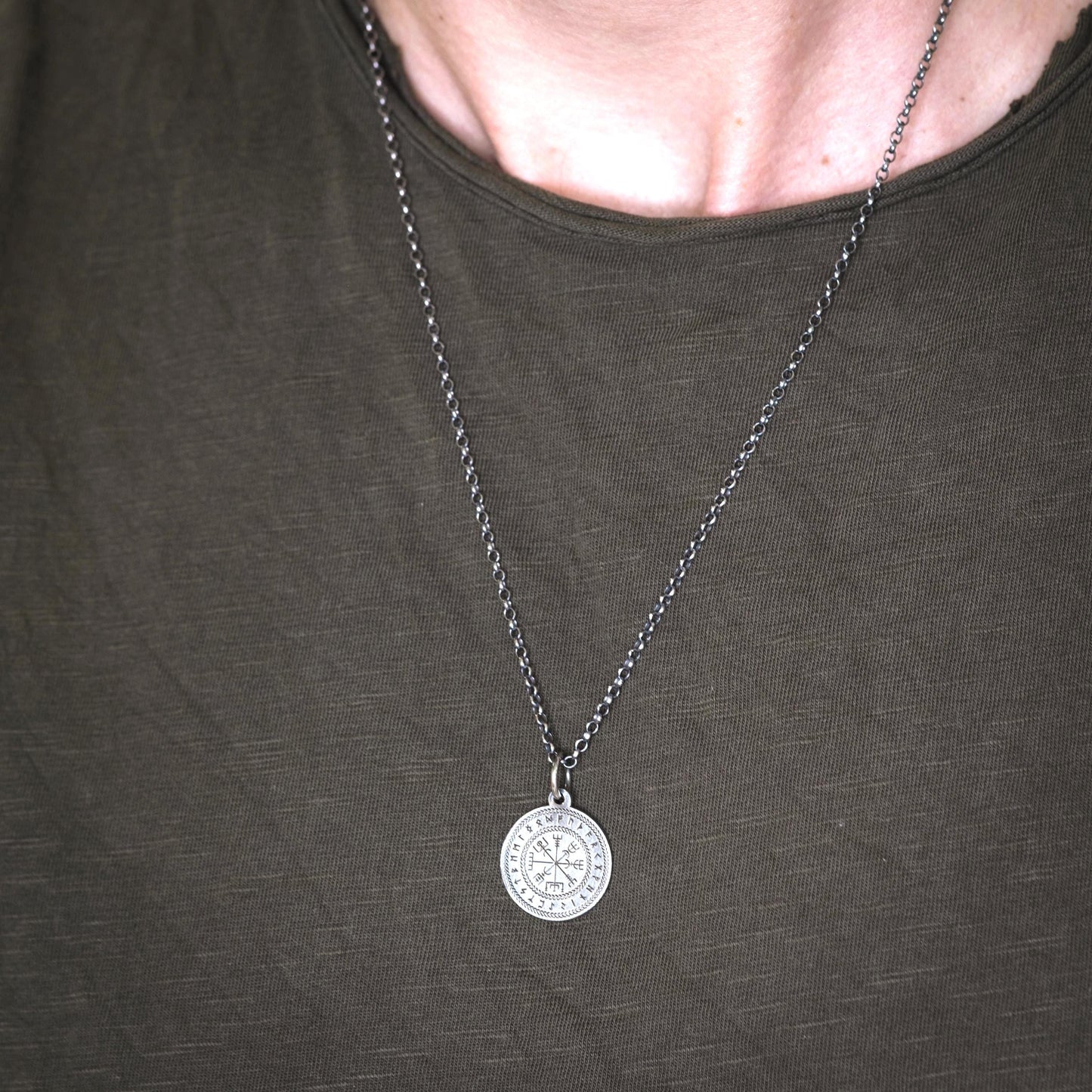 Vegvisir Norse Compass Pendant in Silver — Viking Rune Necklace, Nordic Amulet of Protection