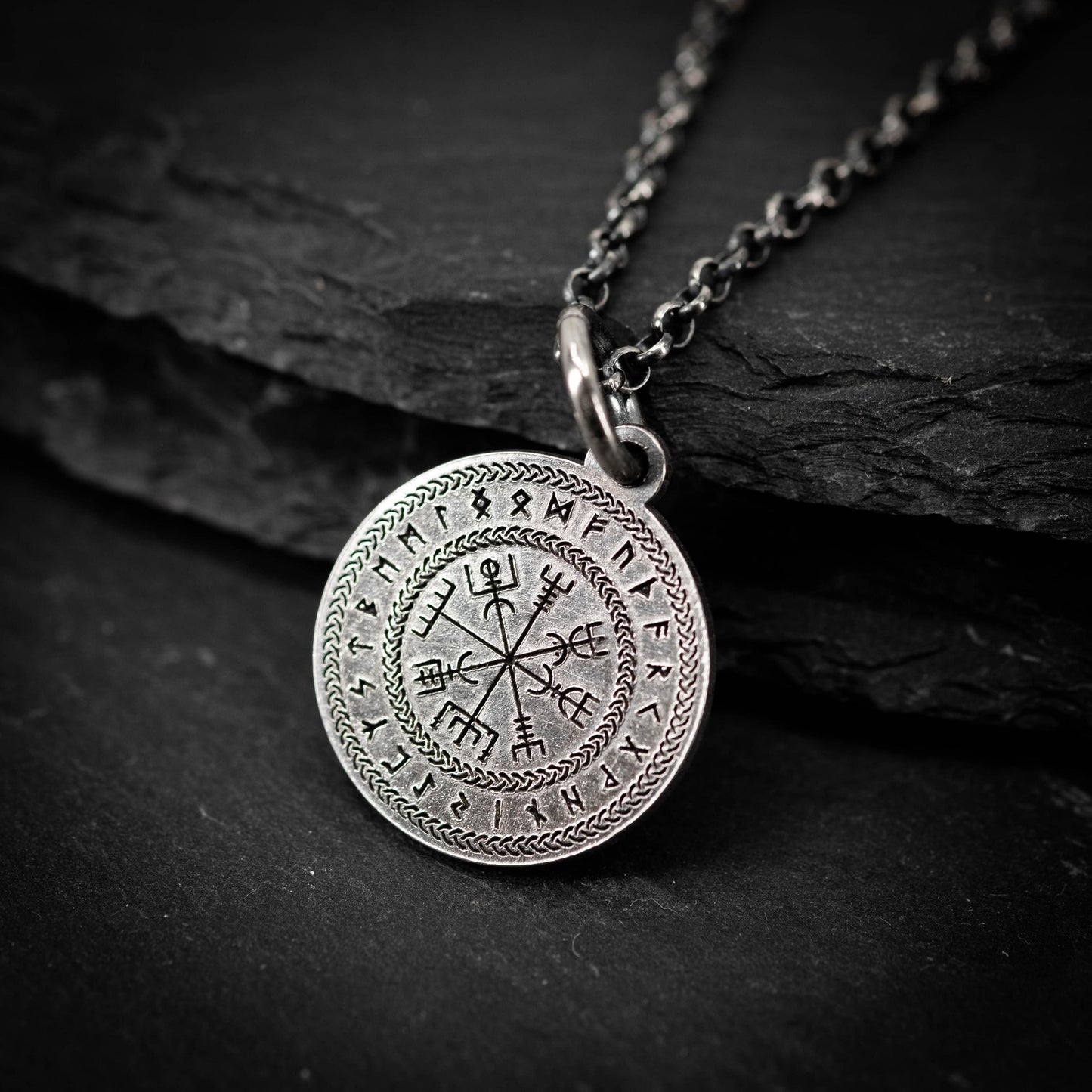 Vegvisir Norse Compass Pendant in Silver — Viking Rune Necklace, Nordic Amulet of Protection