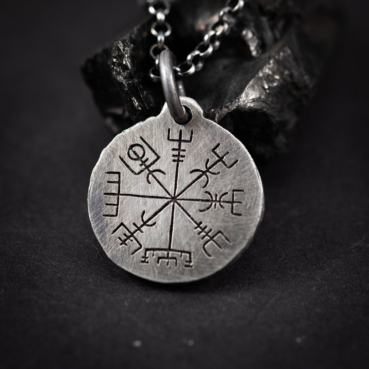 Nordic Mens Viking Compass Silver Vegvisir necklace, Personalized engraved Silver Norse jewelry, Viking compass, norse mythology