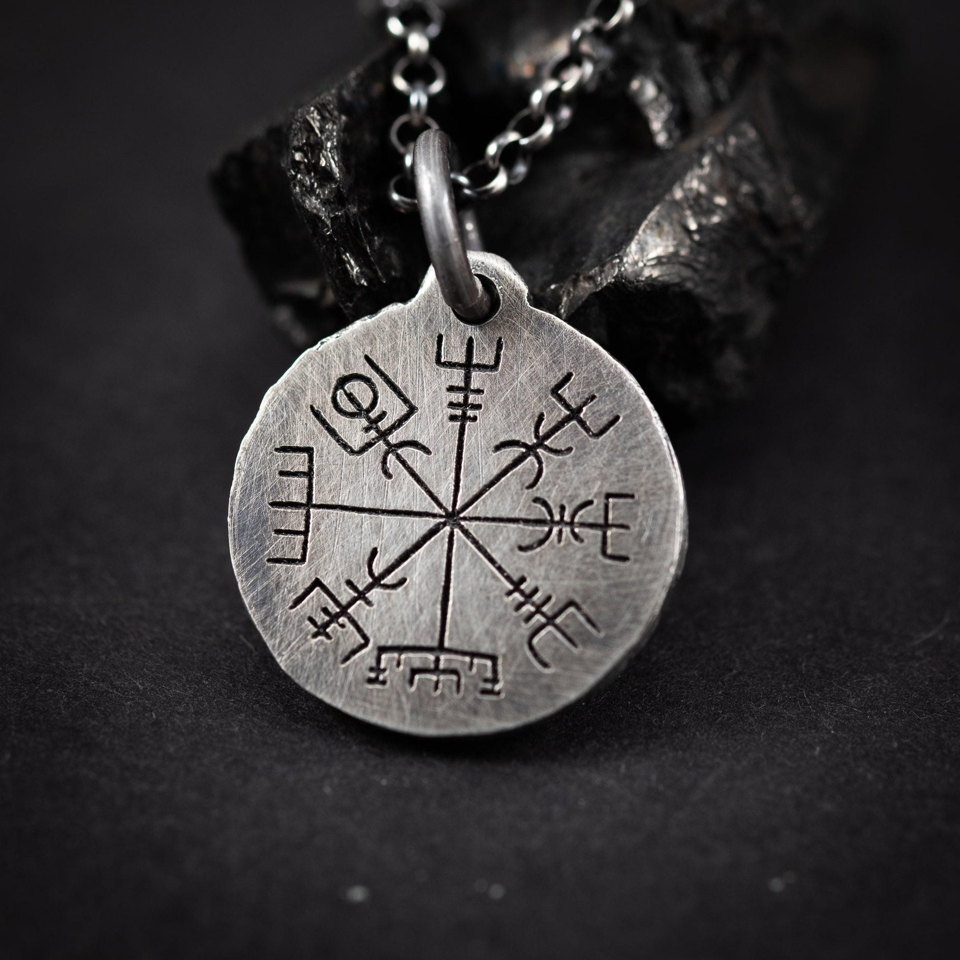 Nordic Mens Viking Compass Silver Vegvisir necklace, Personalized engraved Silver Norse jewelry, Viking compass, norse mythology