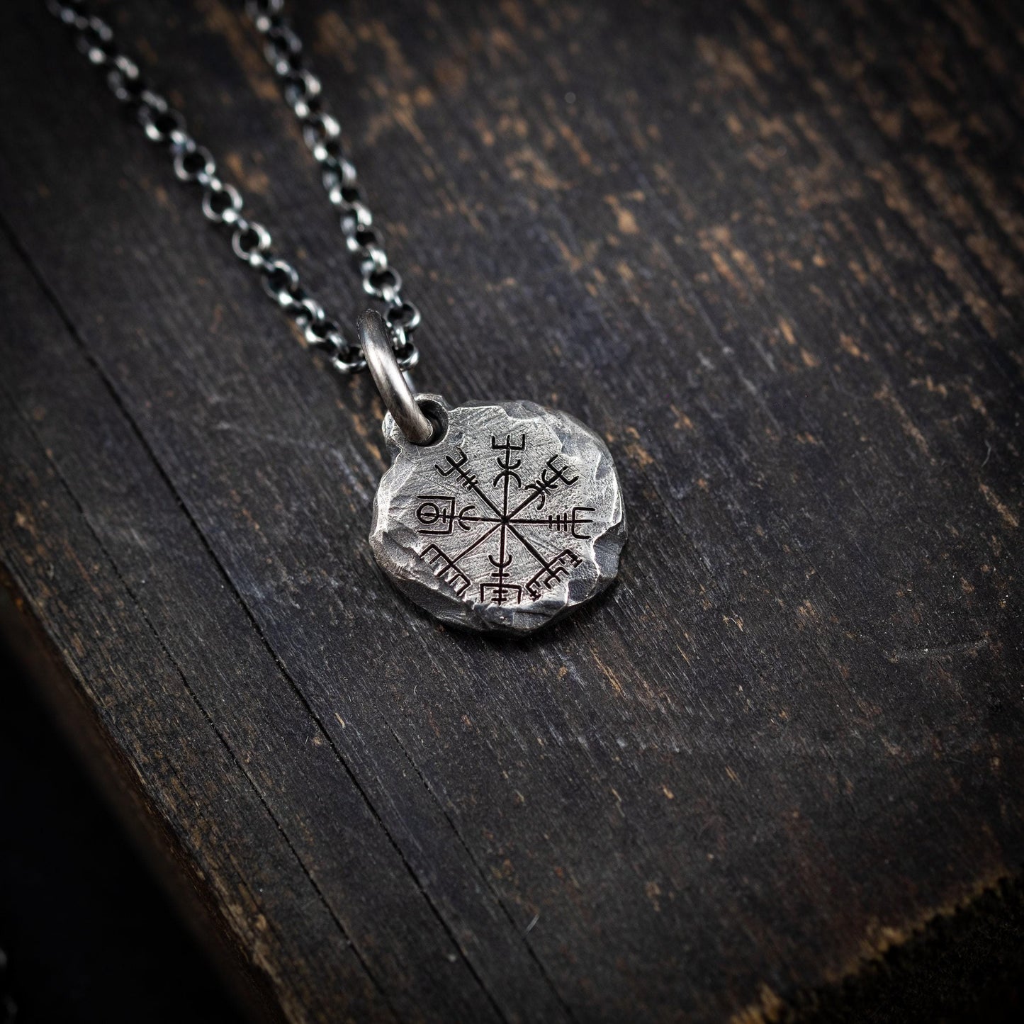 Nordic Mens Viking Compass Silver Vegvisir necklace, Personalized engraved Silver Norse jewelry, Viking compass, norse mythology