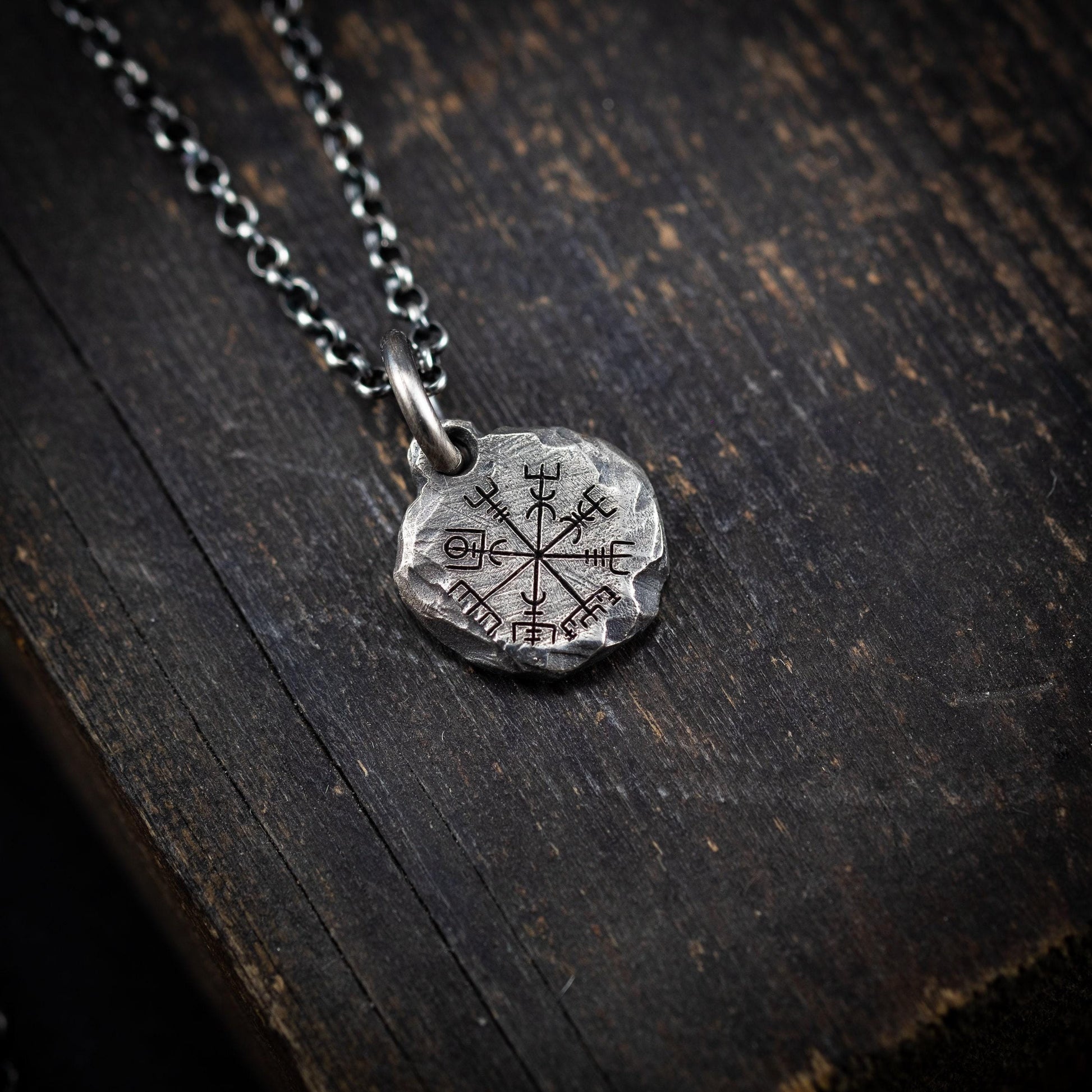 Nordic Mens Viking Compass Silver Vegvisir necklace, Personalized engraved Silver Norse jewelry, Viking compass, norse mythology