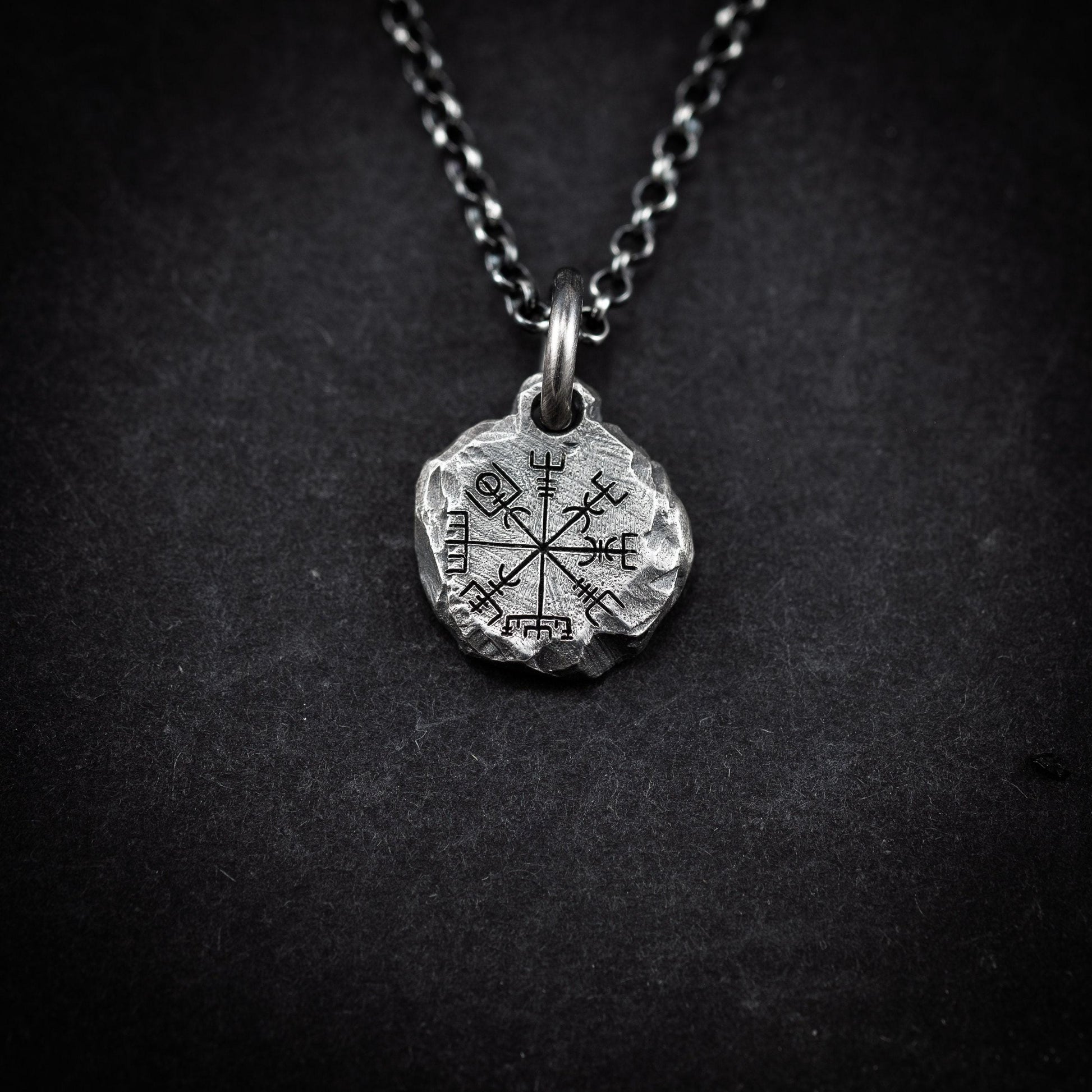 Nordic Mens Viking Compass Silver Vegvisir necklace, Personalized engraved Silver Norse jewelry, Viking compass, norse mythology