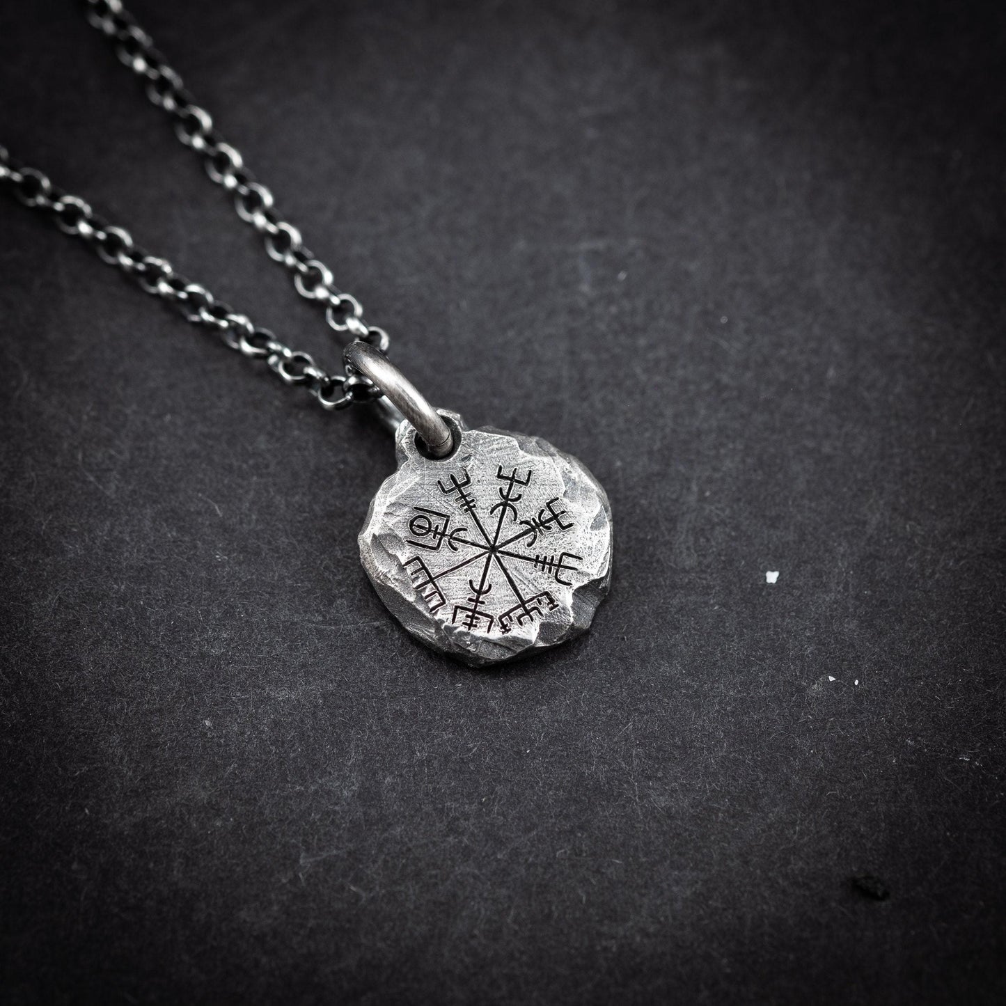 Nordic Mens Viking Compass Silver Vegvisir necklace, Personalized engraved Silver Norse jewelry, Viking compass, norse mythology