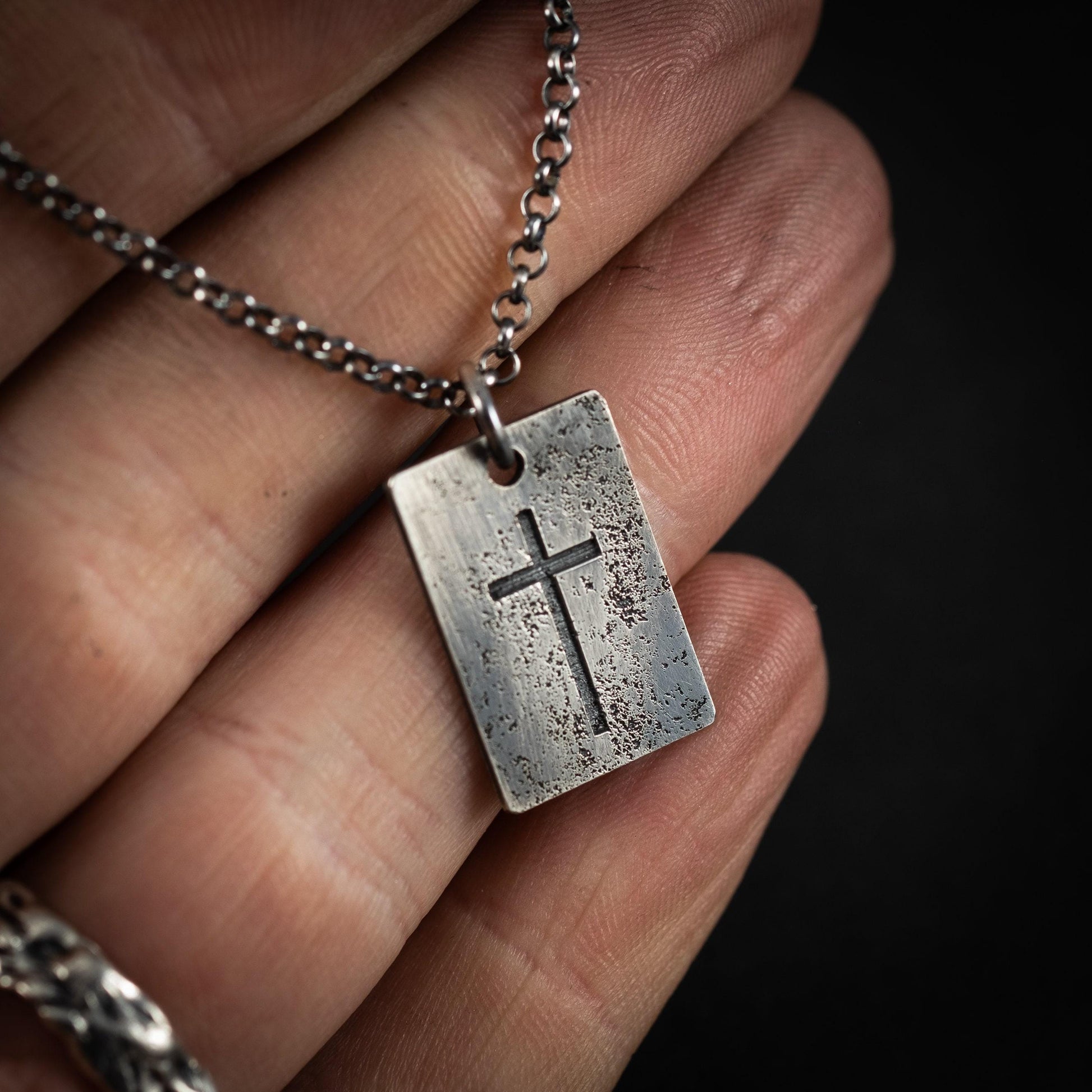 Silver Cross Mens Christian necklace, Christmas gifts, Strength pendant necklace, Christian gifts, Handmade jewelry, Boyfriend gift,