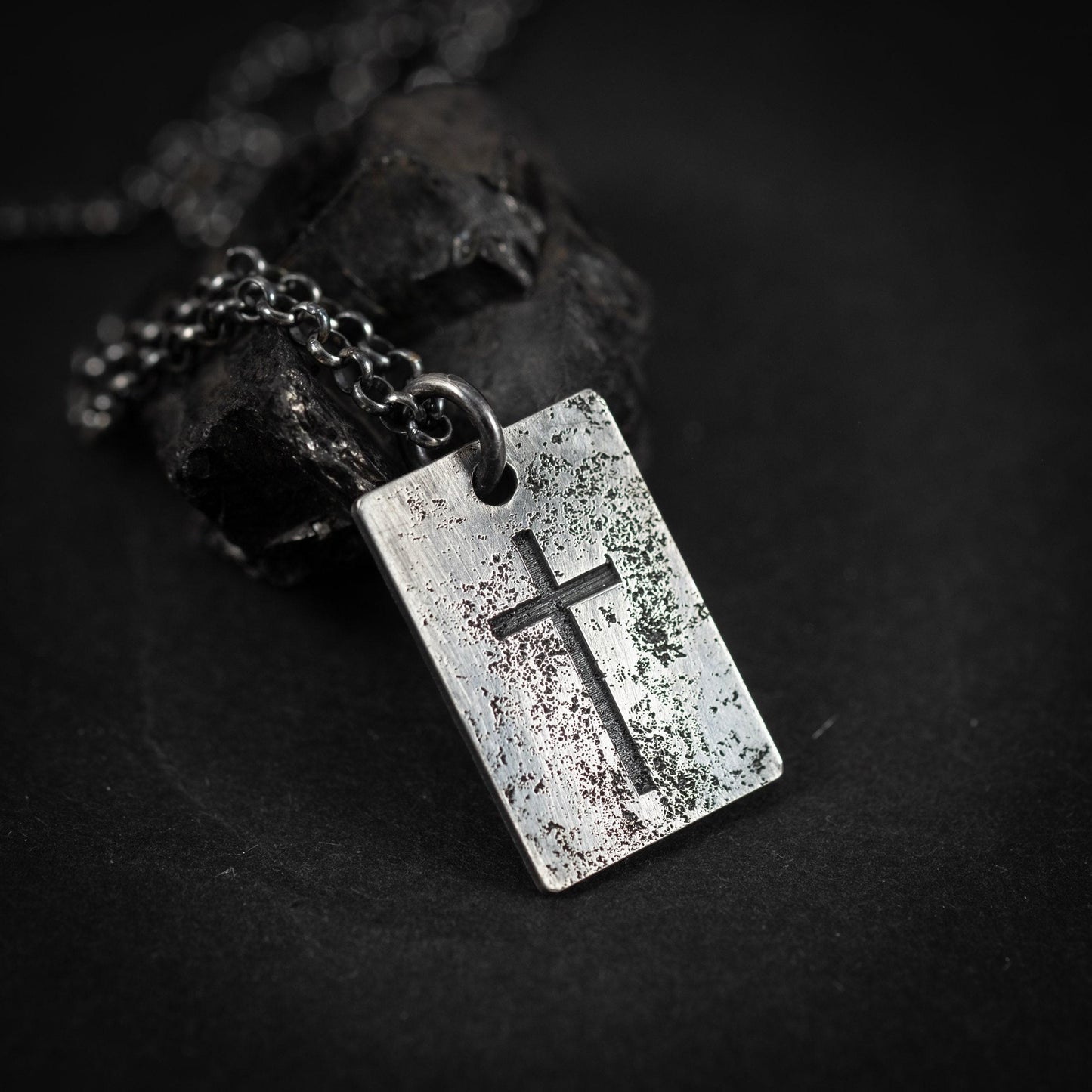 Silver Cross Mens Christian necklace, Christmas gifts, Strength pendant necklace, Christian gifts, Handmade jewelry, Boyfriend gift,