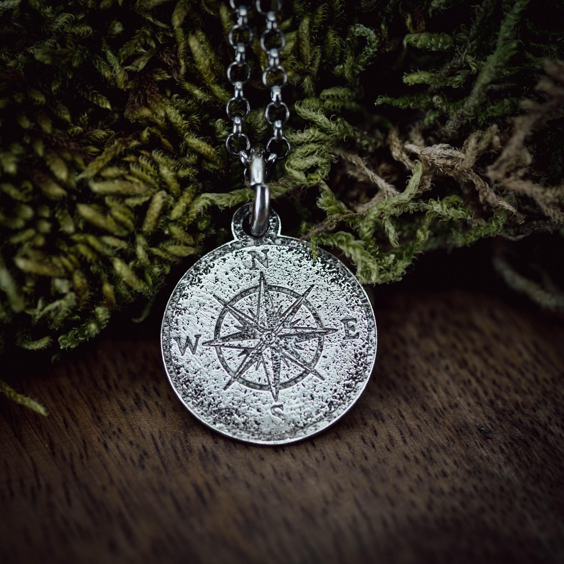 Rustic Compass Silver necklace for Men, Rustic Travel Pendant, Adventure gift