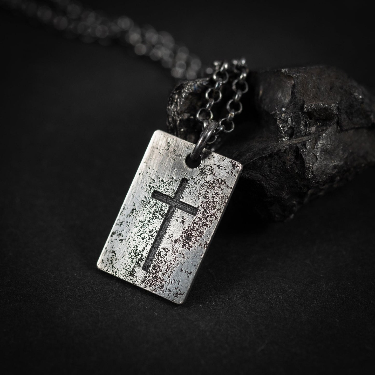 Silver Cross Mens Christian necklace, Christmas gifts, Strength pendant necklace, Christian gifts, Handmade jewelry, Boyfriend gift,