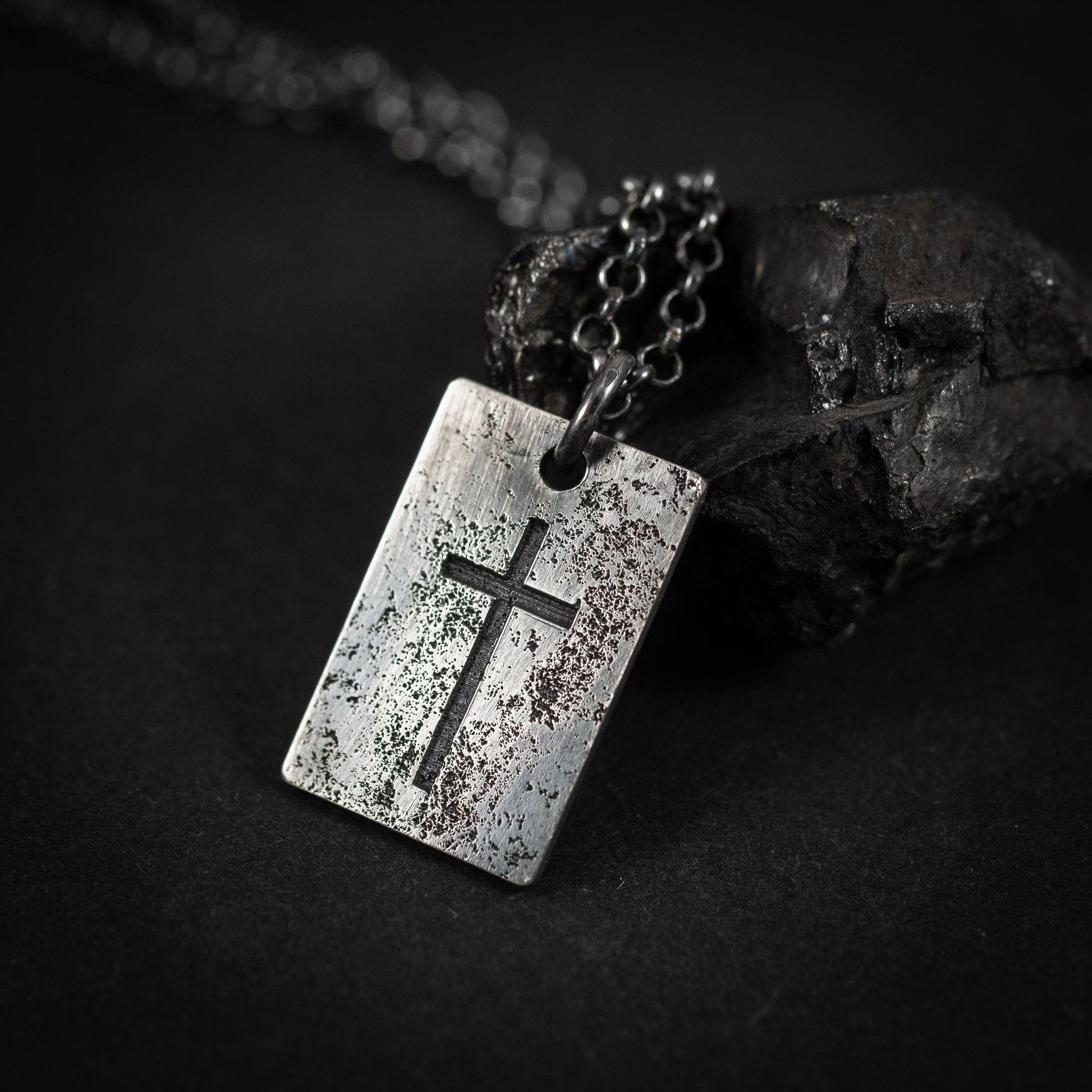 Silver Cross Mens Christian necklace, Christmas gifts, Strength pendant necklace, Christian gifts, Handmade jewelry, Boyfriend gift,