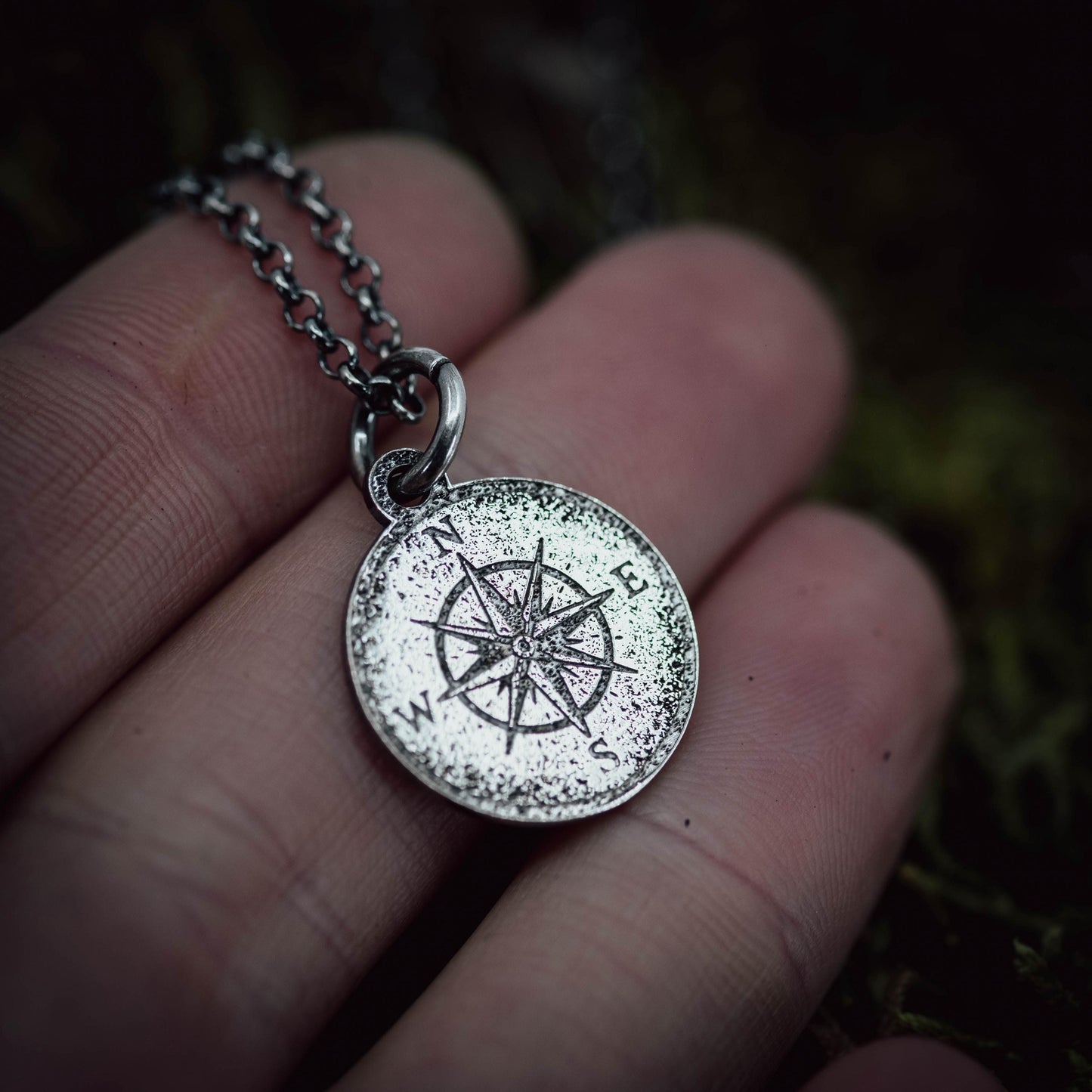 Rustic Compass Silver necklace for Men, Rustic Travel Pendant, Adventure gift