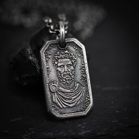 Marcus Aurelius Silver Pendant Necklace, Ancient Roman Emperor Jewelry, Stoic Philosophy Medallion, meditation Gift for Men, anxiety jewelry