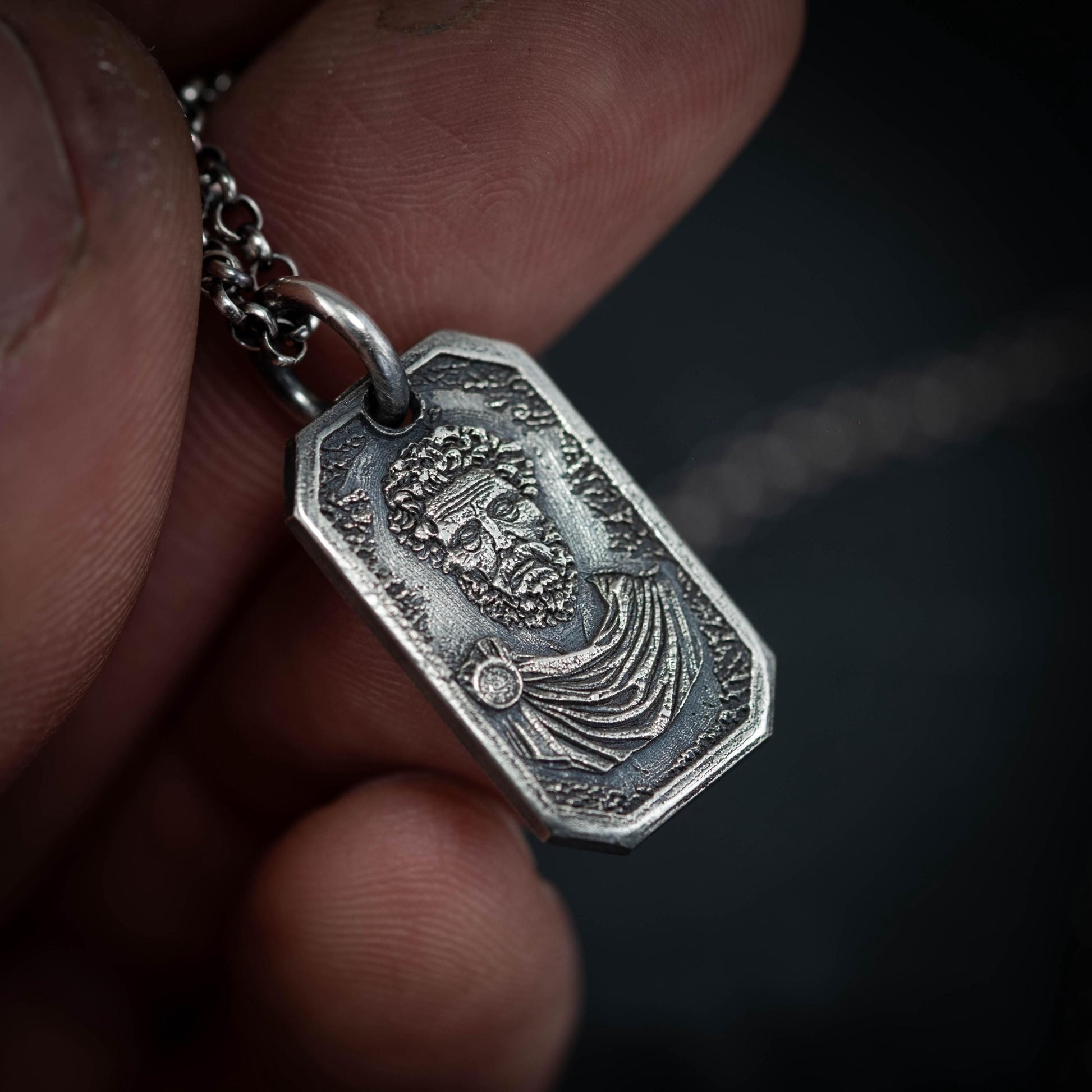 Marcus Aurelius Silver Pendant Necklace, Ancient Roman Emperor Jewelry, Stoic Philosophy Medallion, meditation Gift for Men, anxiety jewelry