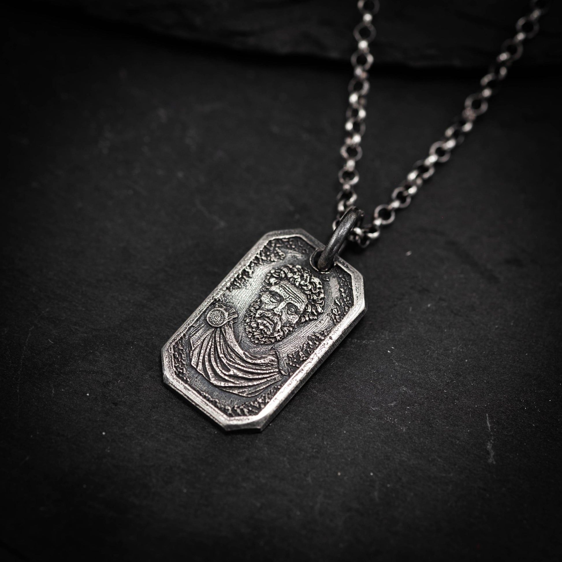 Marcus Aurelius Silver Pendant Necklace, Ancient Roman Emperor Jewelry, Stoic Philosophy Medallion, meditation Gift for Men, anxiety jewelry