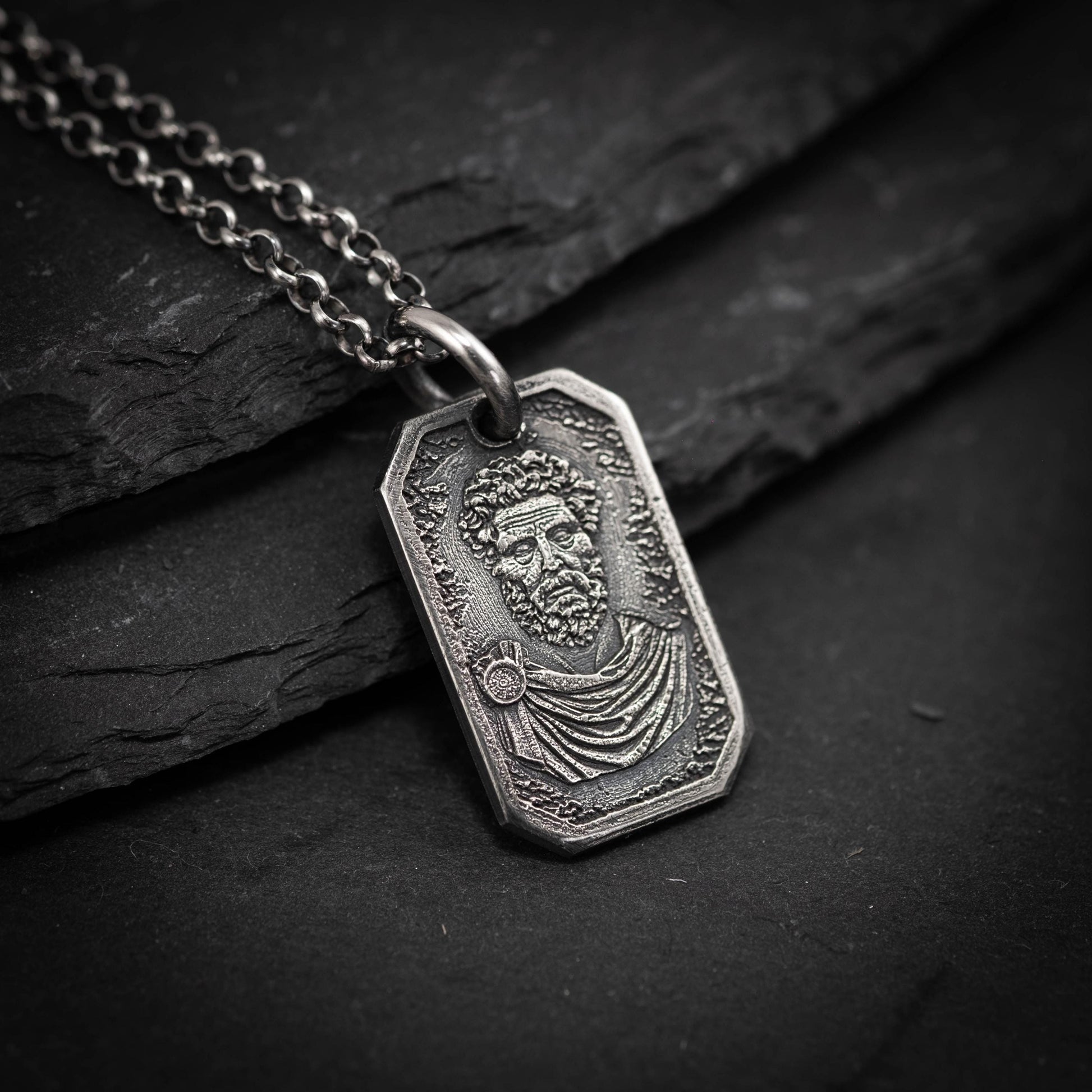 Marcus Aurelius Silver Pendant Necklace, Ancient Roman Emperor Jewelry, Stoic Philosophy Medallion, meditation Gift for Men, anxiety jewelry