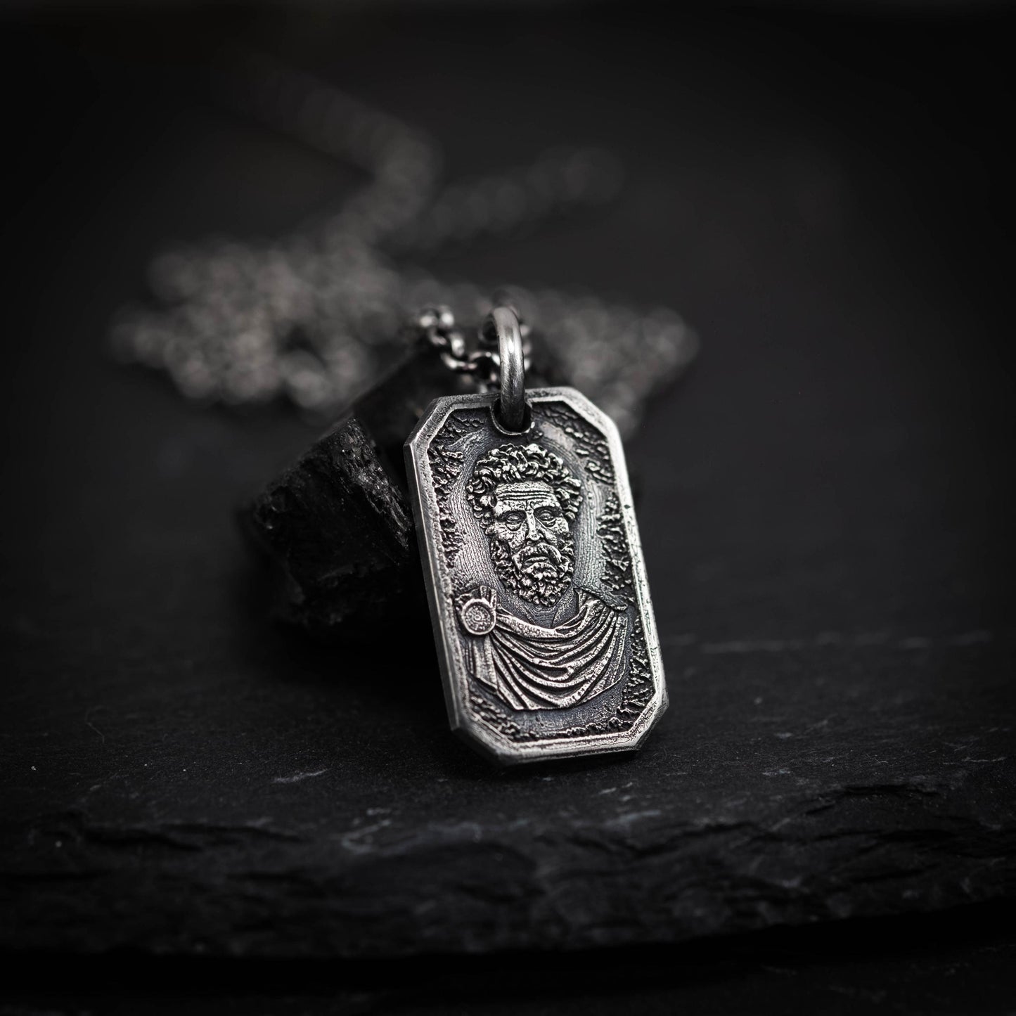 Marcus Aurelius Silver Pendant Necklace, Ancient Roman Emperor Jewelry, Stoic Philosophy Medallion, meditation Gift for Men, anxiety jewelry