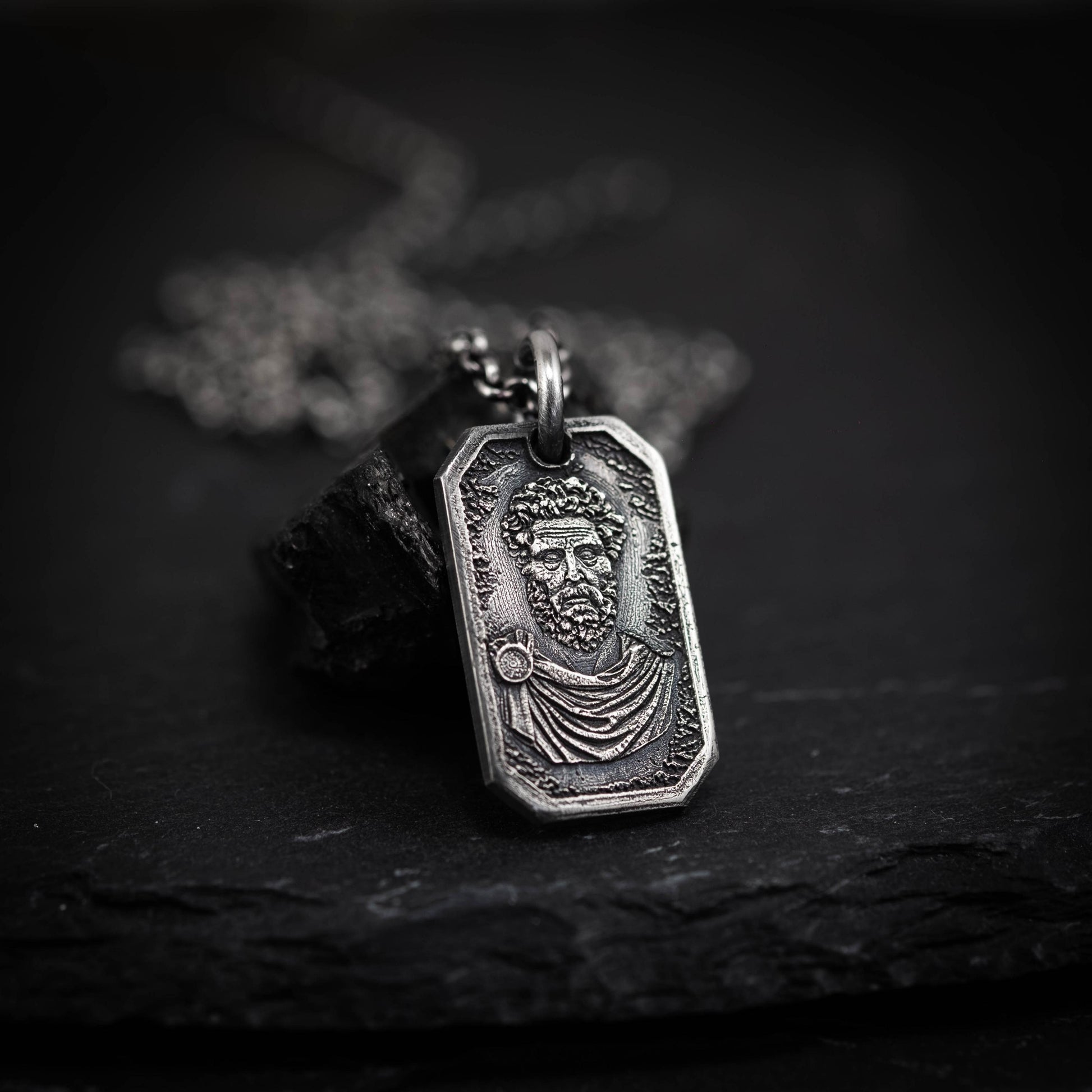 Marcus Aurelius Silver Pendant Necklace, Ancient Roman Emperor Jewelry, Stoic Philosophy Medallion, meditation Gift for Men, anxiety jewelry