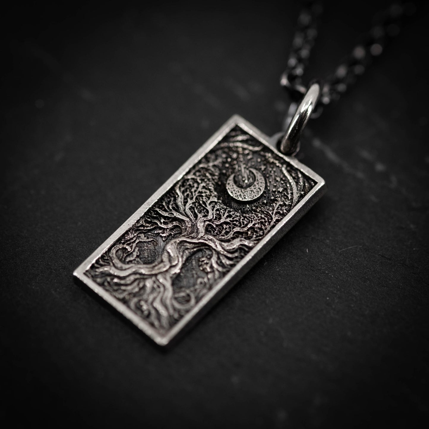 Silver Tree of Life and Moon pendant necklace, Unique mens jewelry, Personalized rustic necklace, men gift