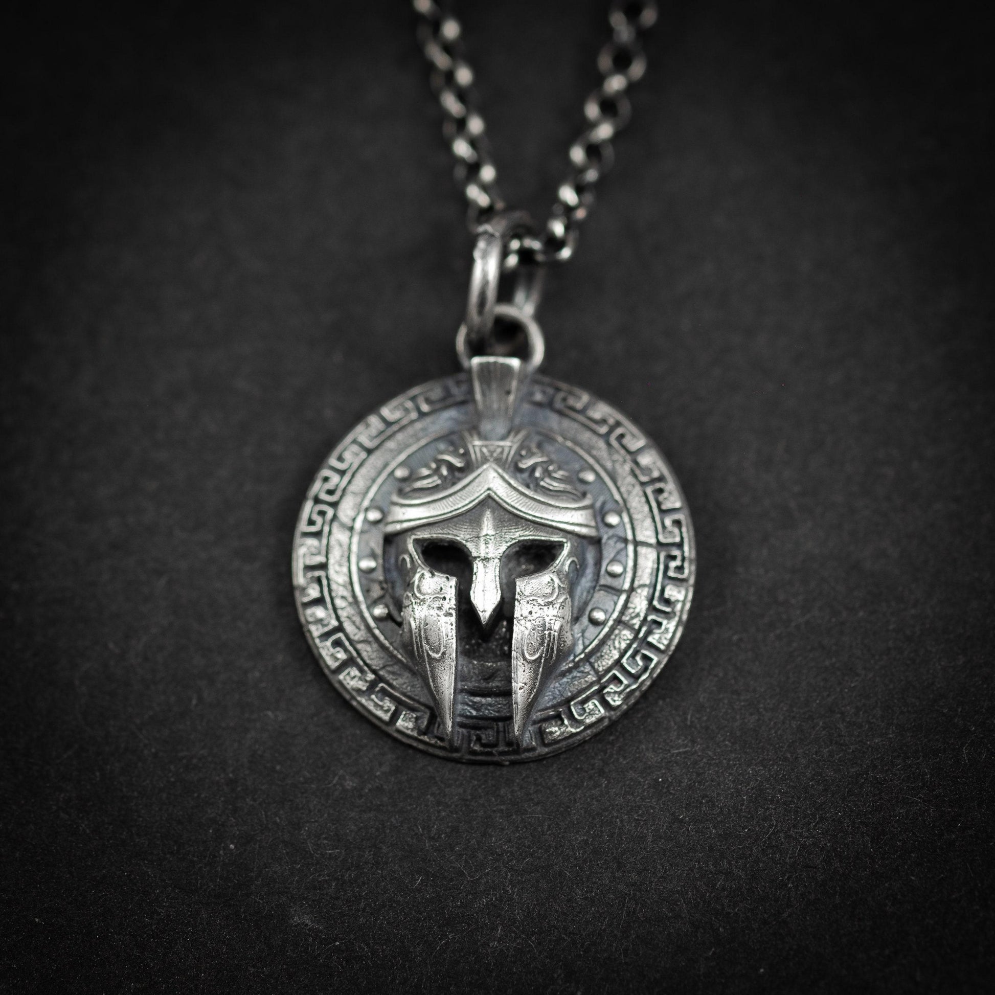 Men's Silver Spartan Warrior Helmet Pendant – Greek Inspired Necklace, Symbol of Strength and Courage, Unique Gift for Him