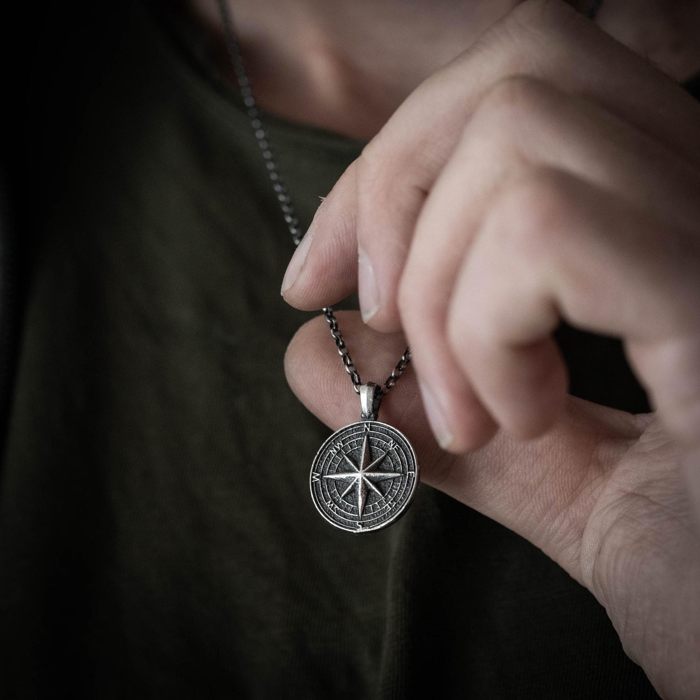 Silver Compass mens pendant necklace, Rustic Oxidized Silver Adventure handmade jewelry, Unique travel gift, Christmas gifts