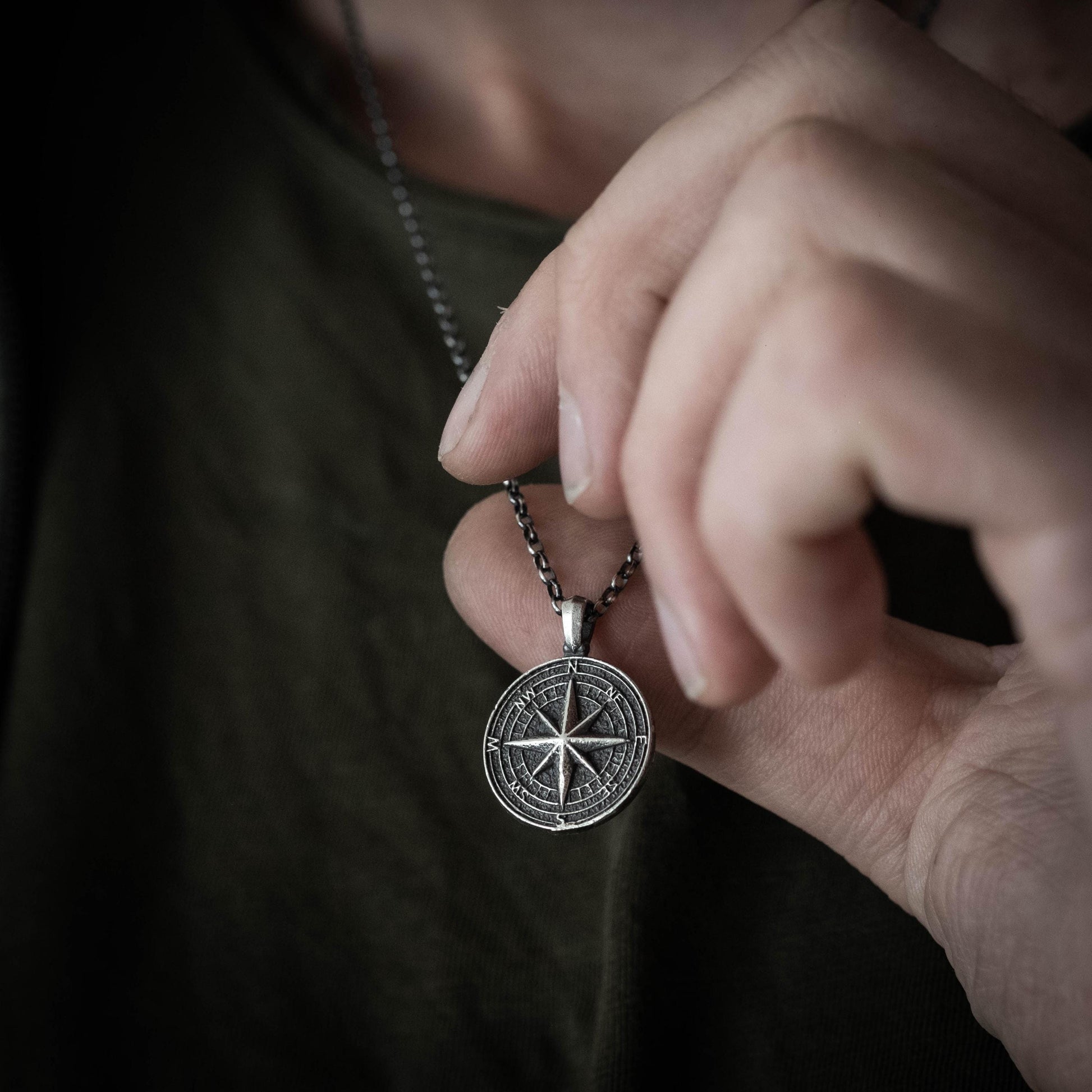 Silver Compass mens pendant necklace, Rustic Oxidized Silver Adventure handmade jewelry, Unique travel gift, Christmas gifts