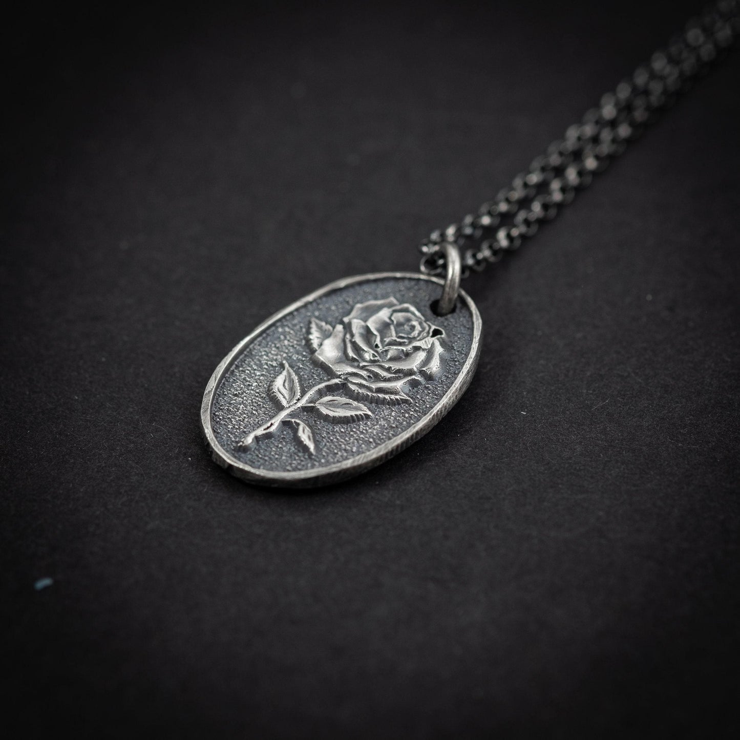 Silver Rose flower necklace, unisex handmade silver rustic jewelry, gift for men, mens necklace