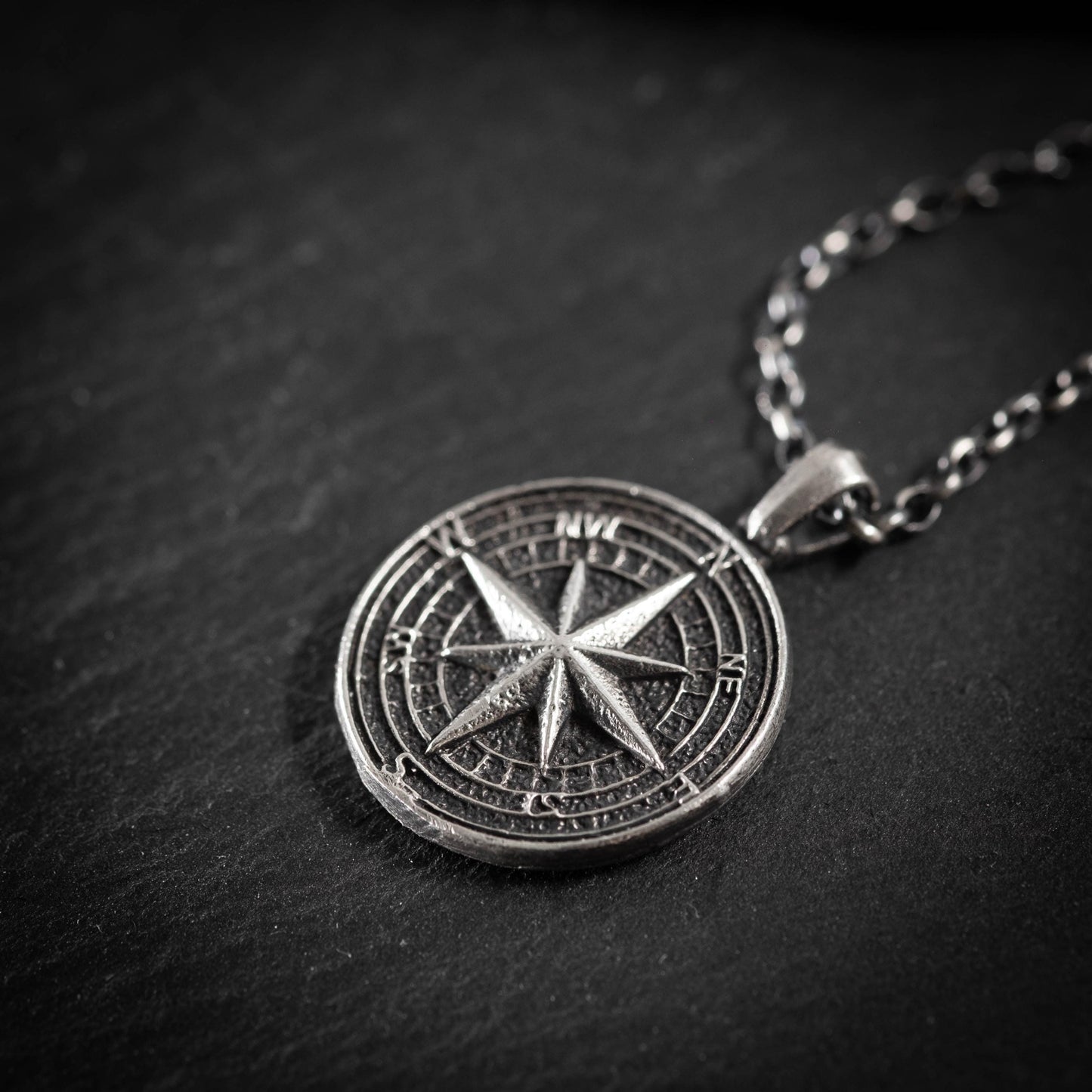 Silver Compass mens pendant necklace, Rustic Oxidized Silver Adventure handmade jewelry, Unique travel gift, Christmas gifts