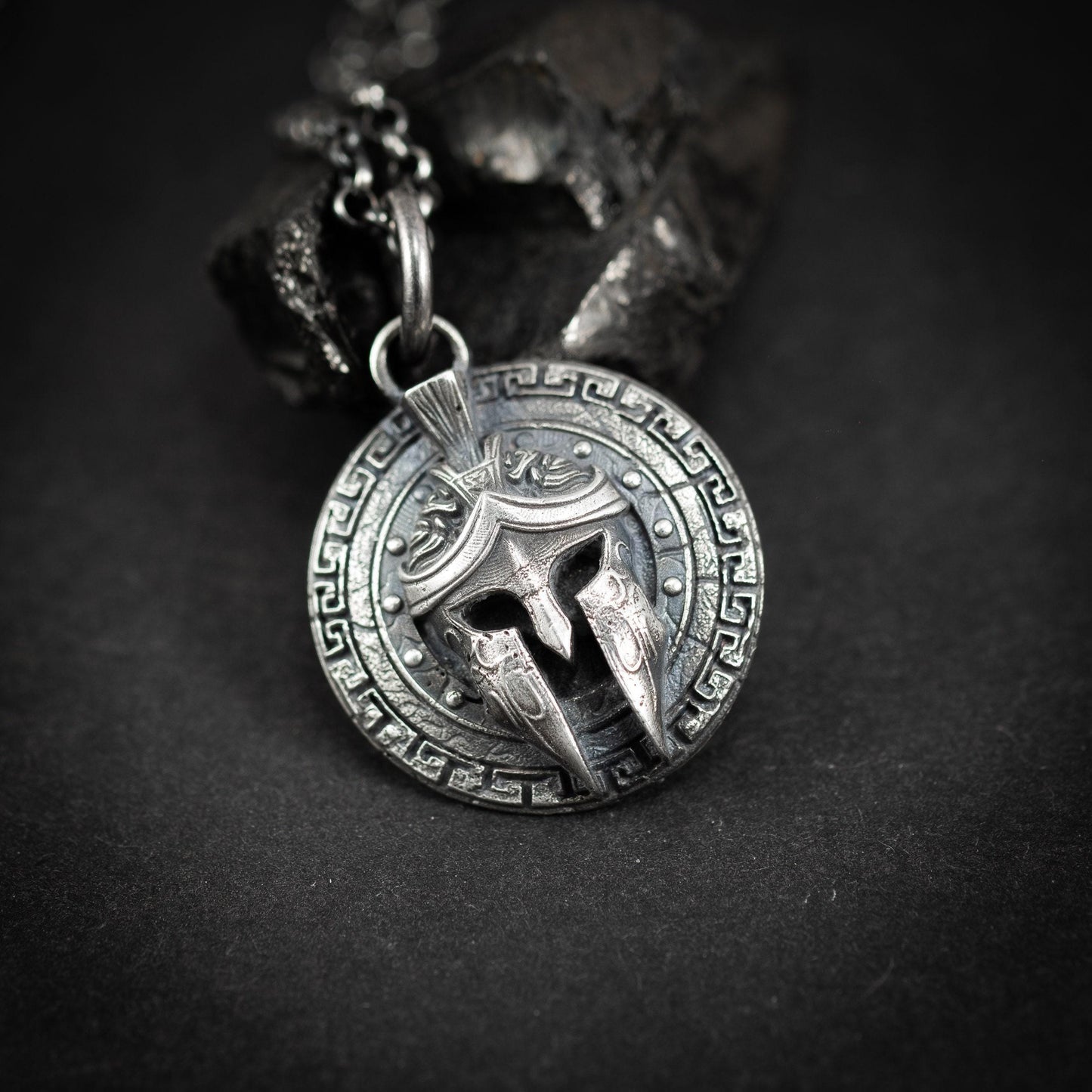 Men's Silver Spartan Warrior Helmet Pendant – Greek Inspired Necklace, Symbol of Strength and Courage, Unique Gift for Him
